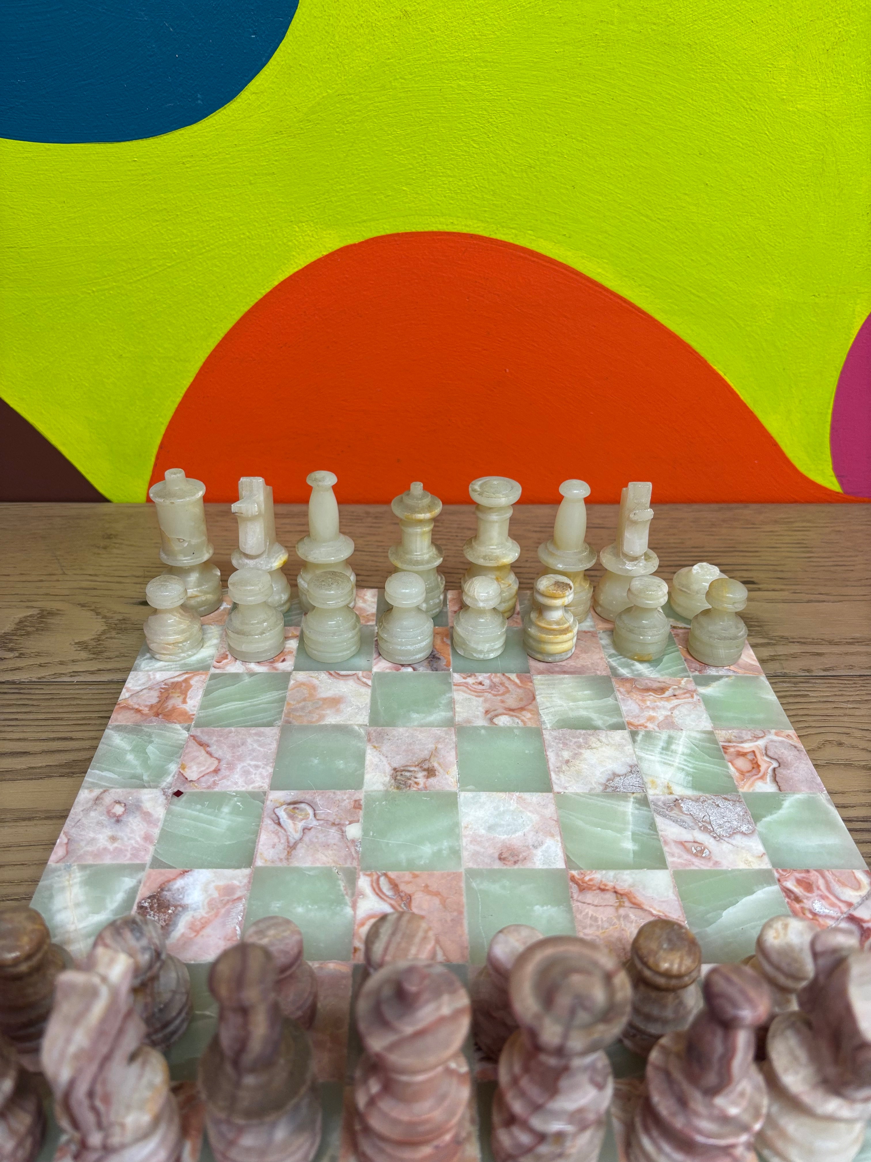 Pink & Green Marble Chess Set