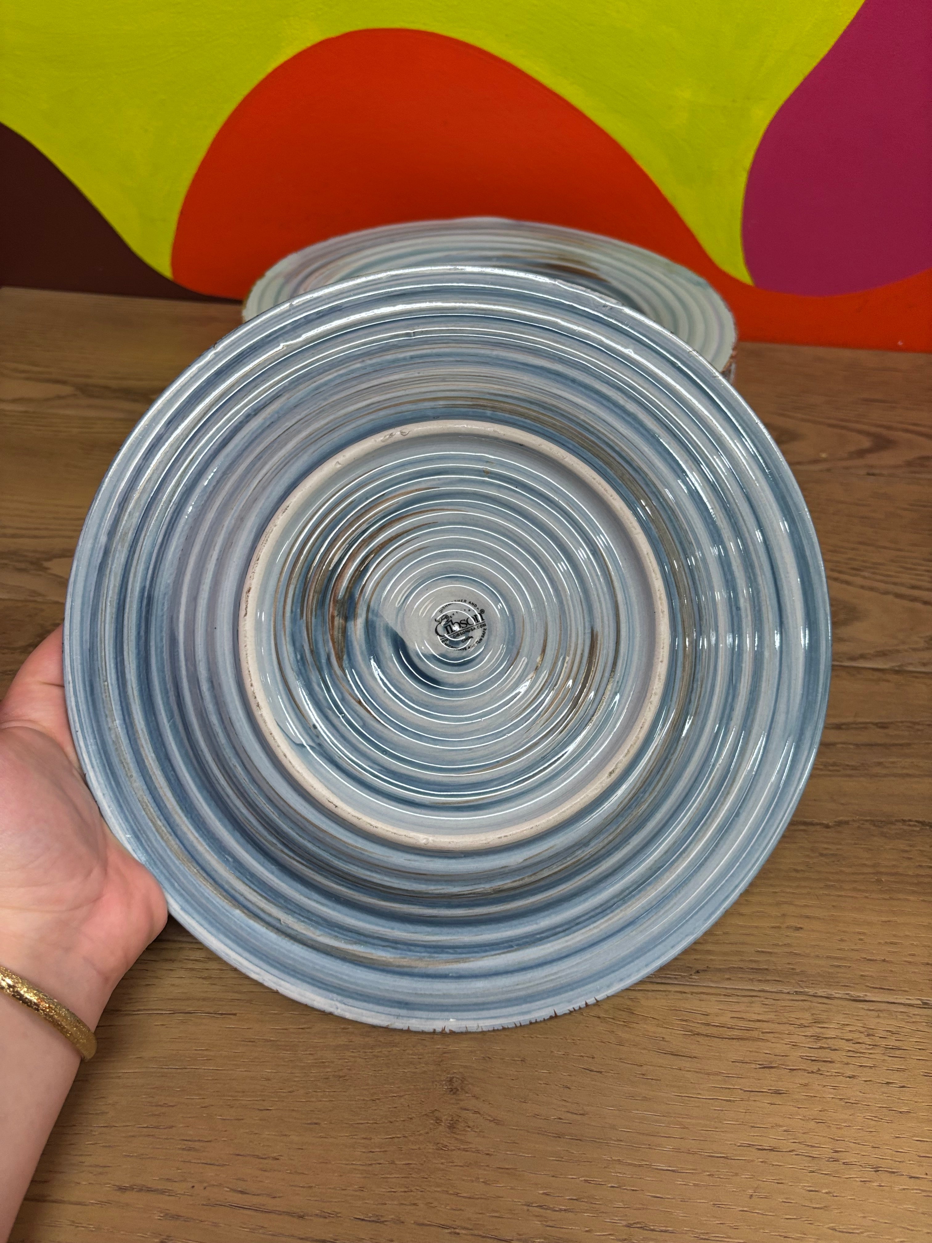 (8) Gibson Blue Swirl Plates