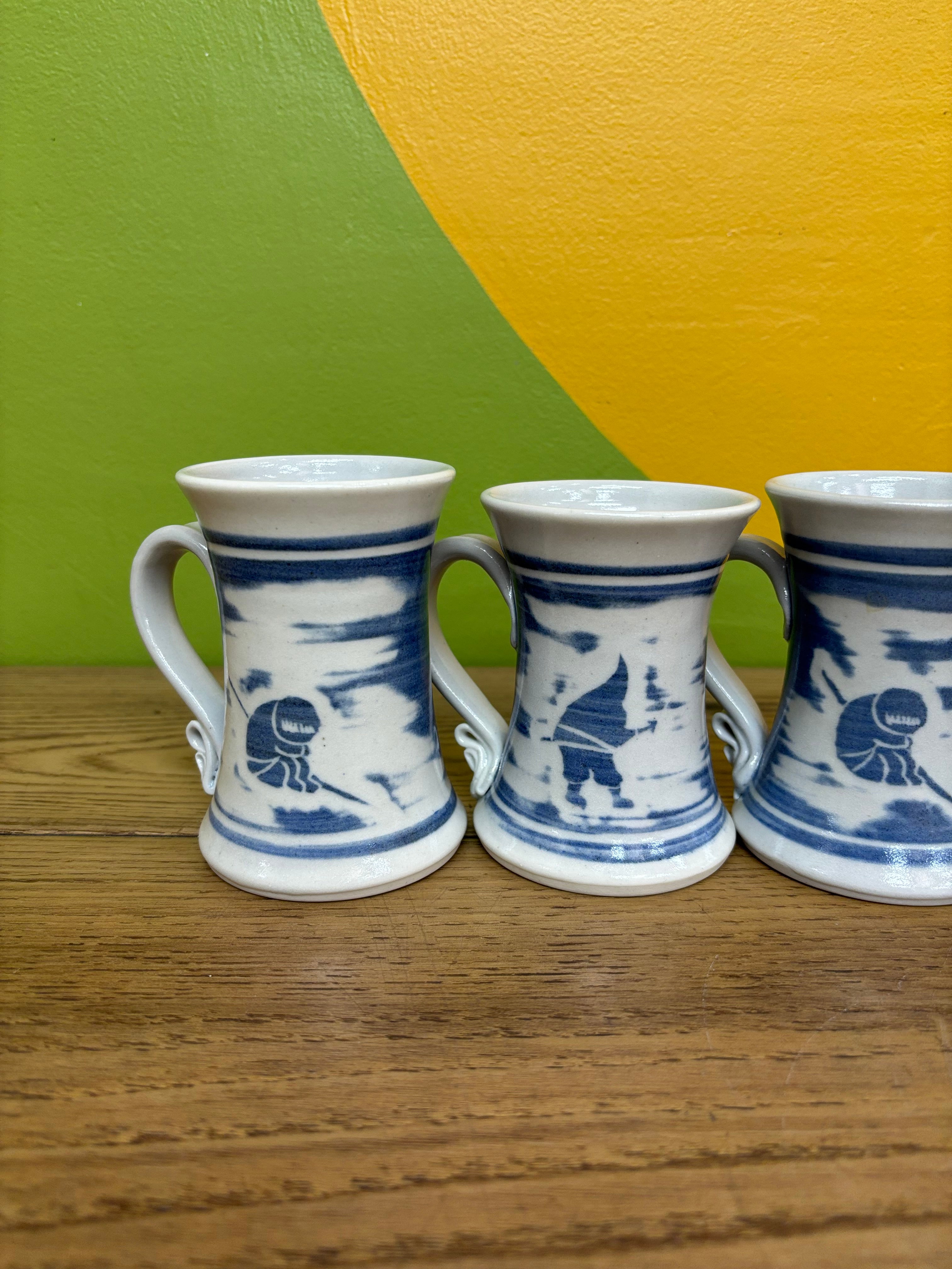 (4) Blue & White Mugs
