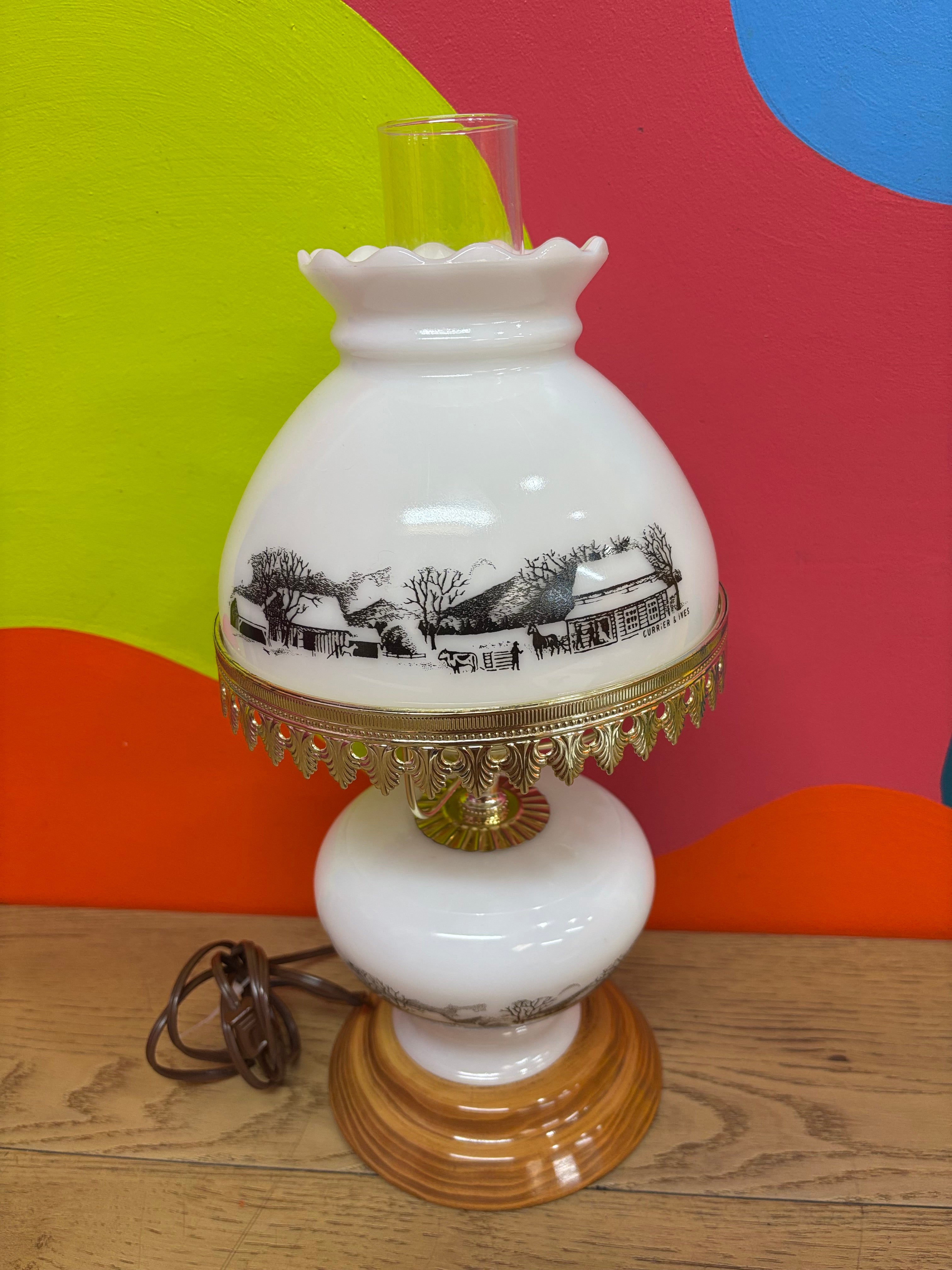 Currier and Ives Winter Farm Lamp (TESTED)