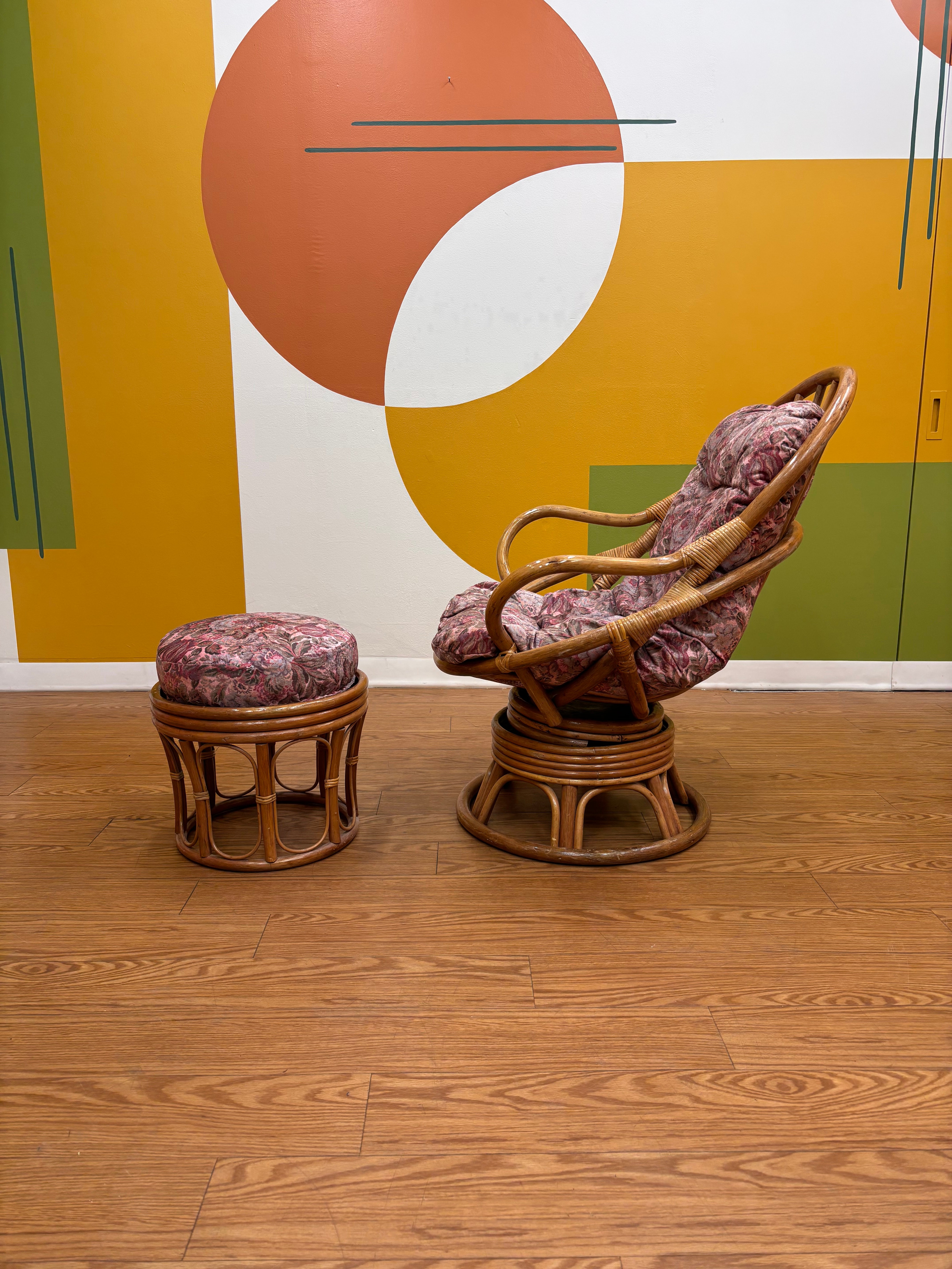 Rattan Swivel Rocking Chair and Ottoman