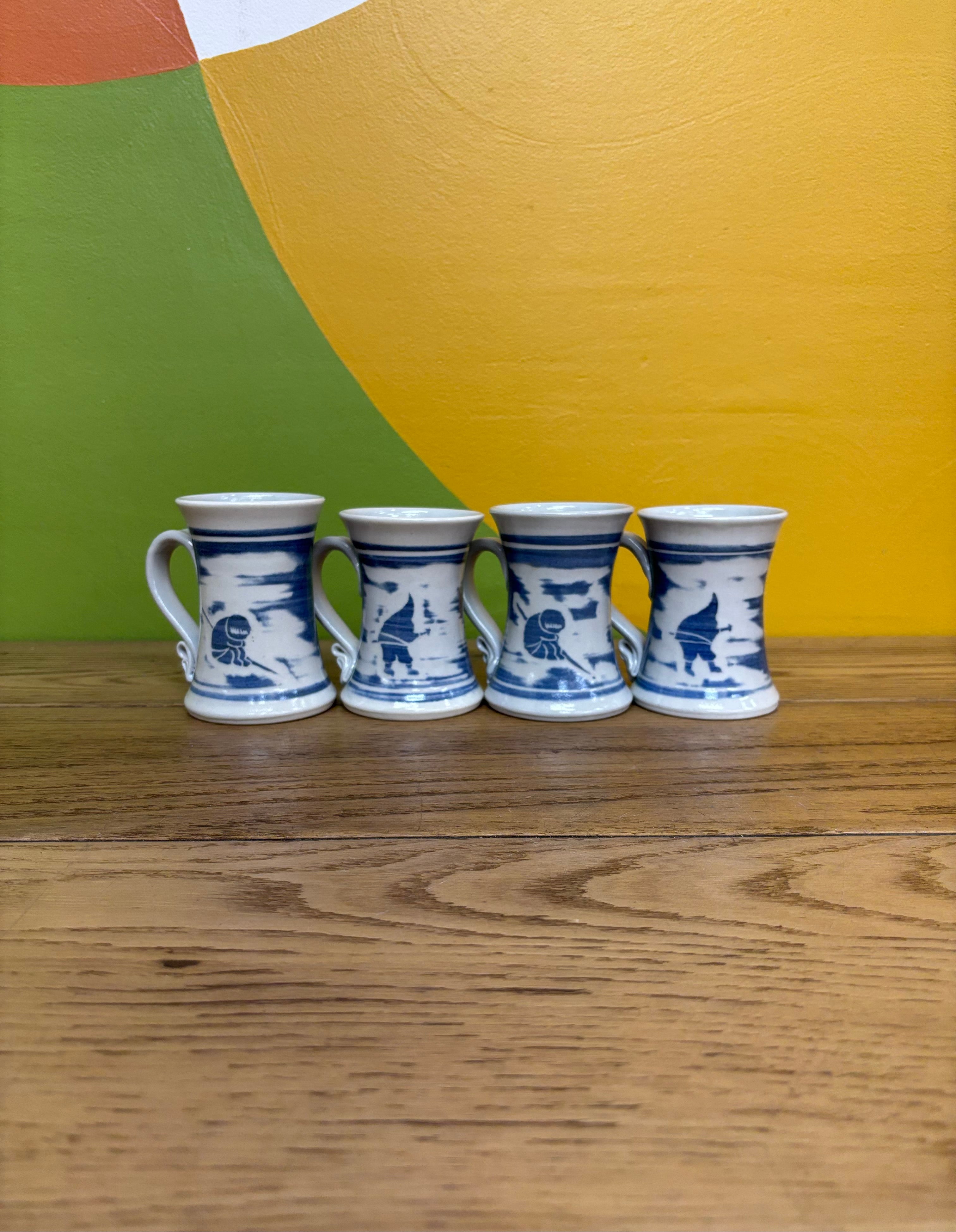 (4) Blue & White Mugs