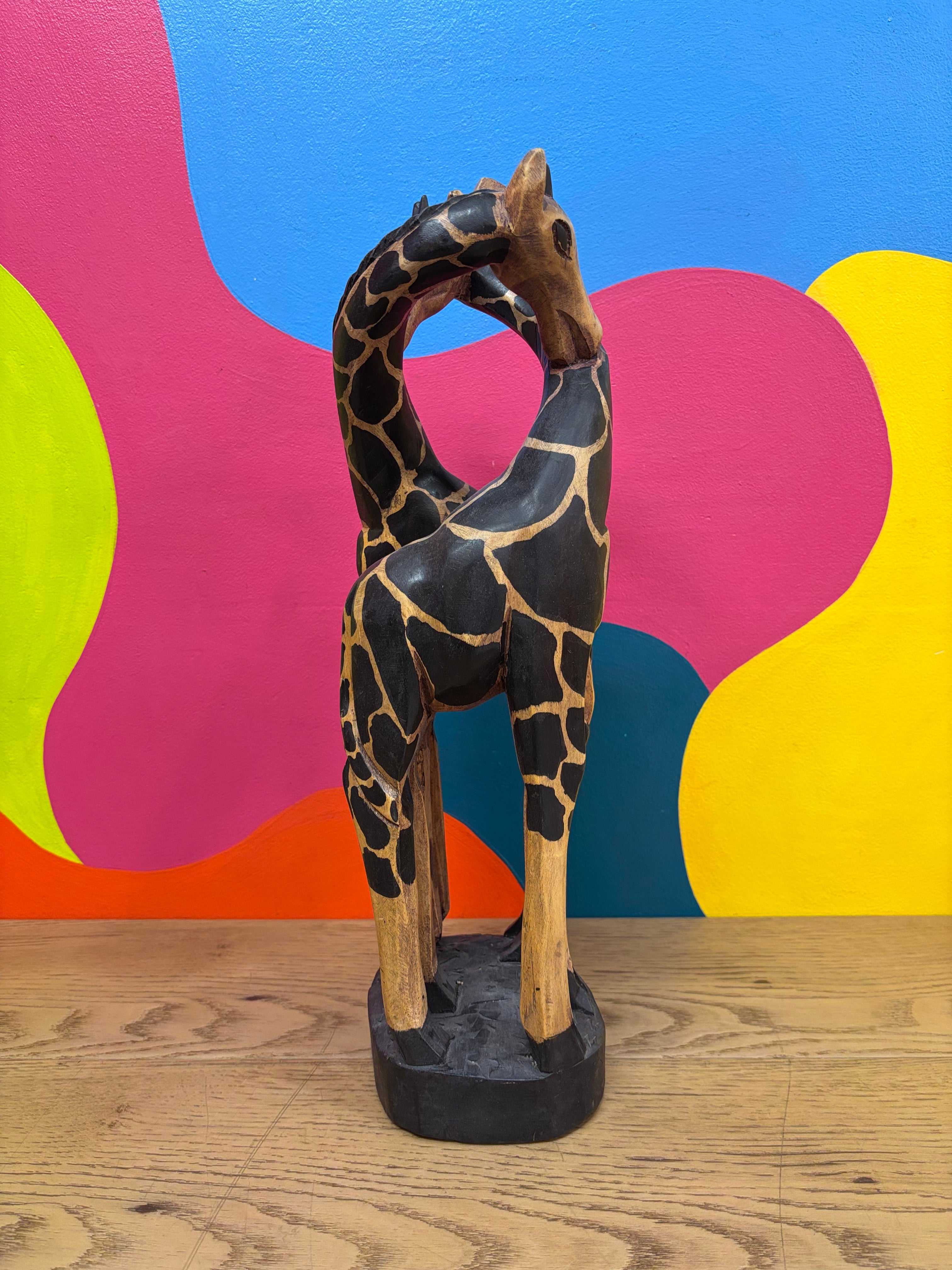 Wood Giraffe Love Sculpture