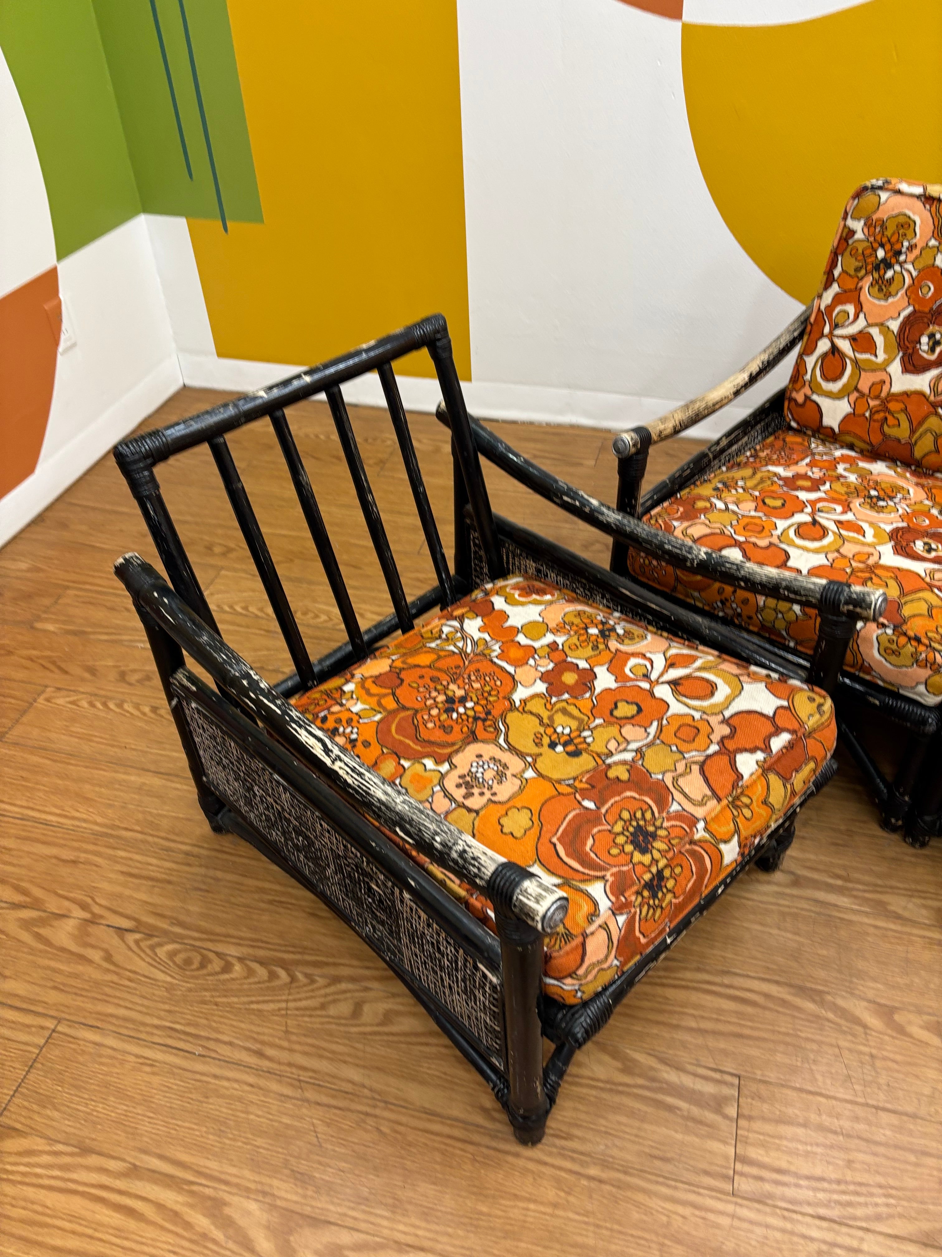 Rattan Loveseat & Matching Armchair