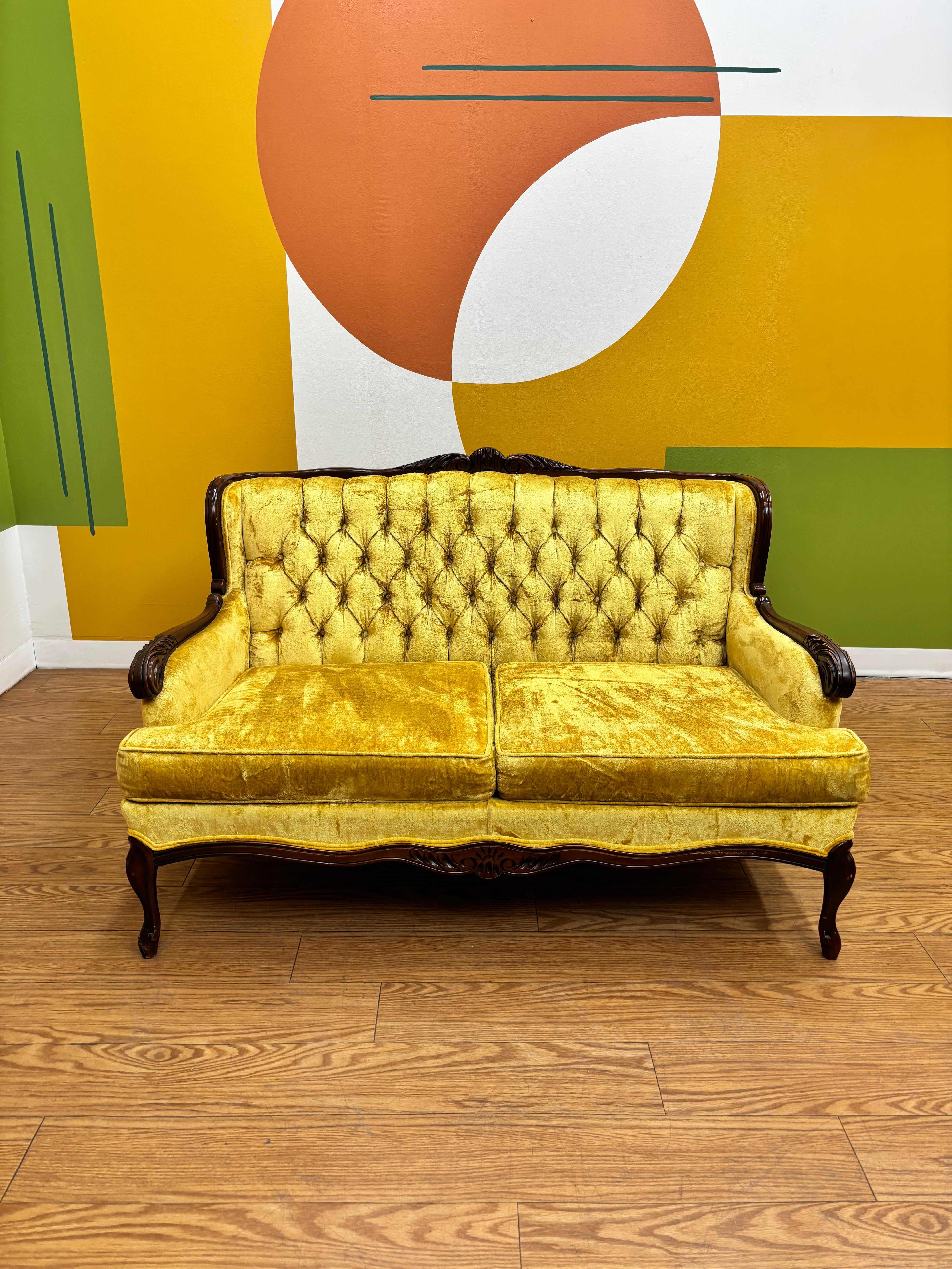 Yellow Tufted Loveseat