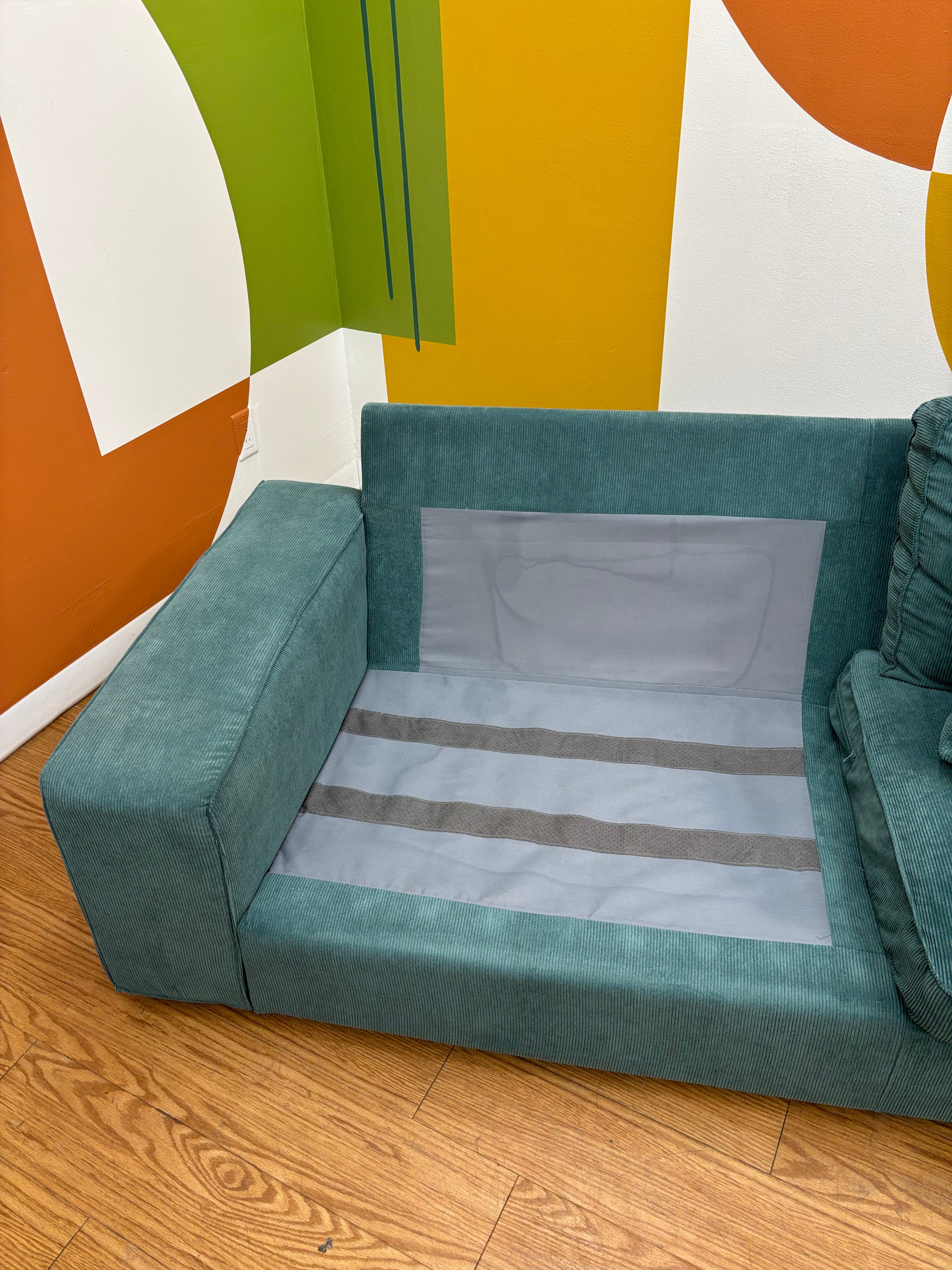 Teal Fabric Loveseat with Ottoman