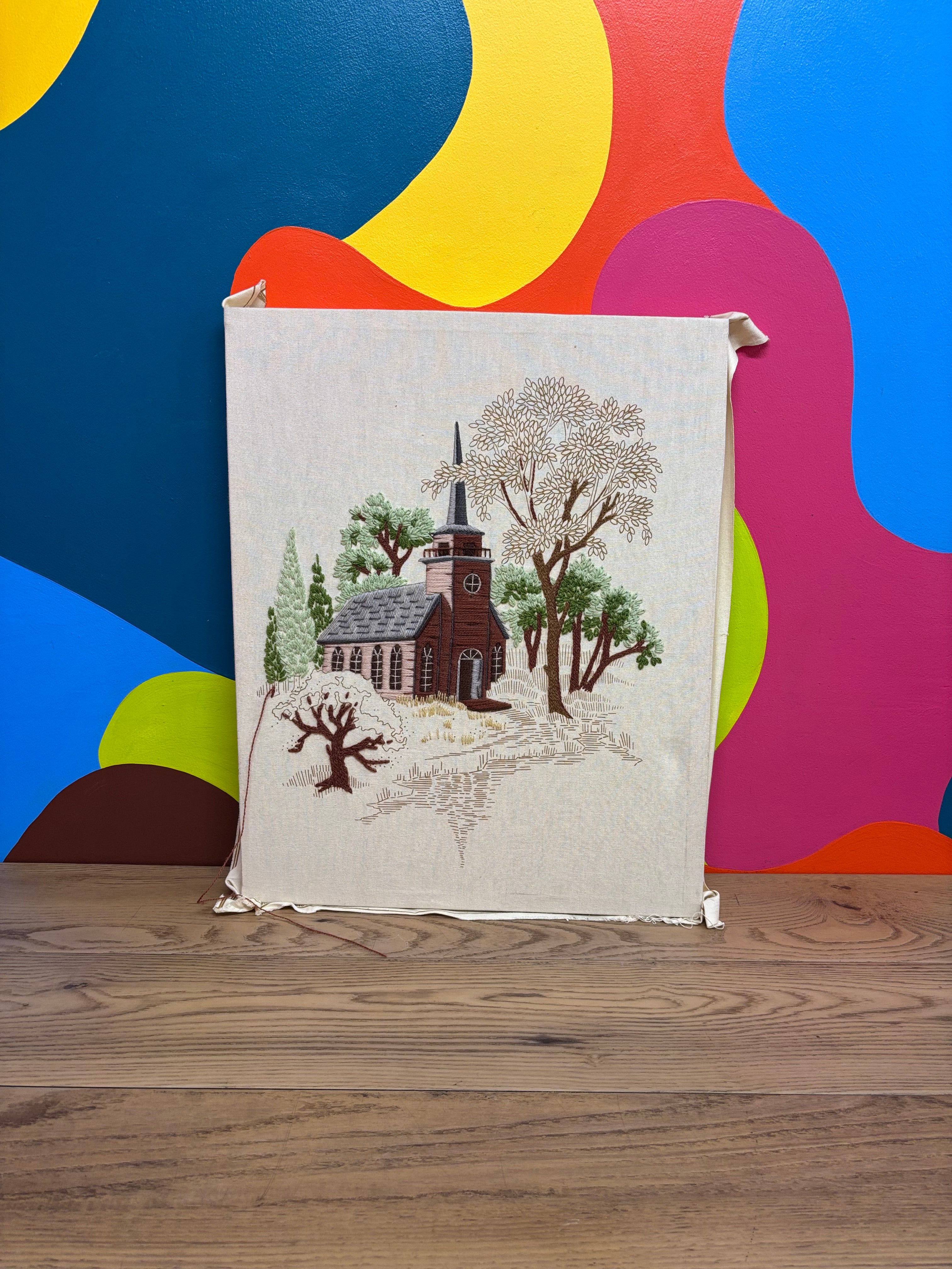 Little Church by the Lake Unfinished Embroidery