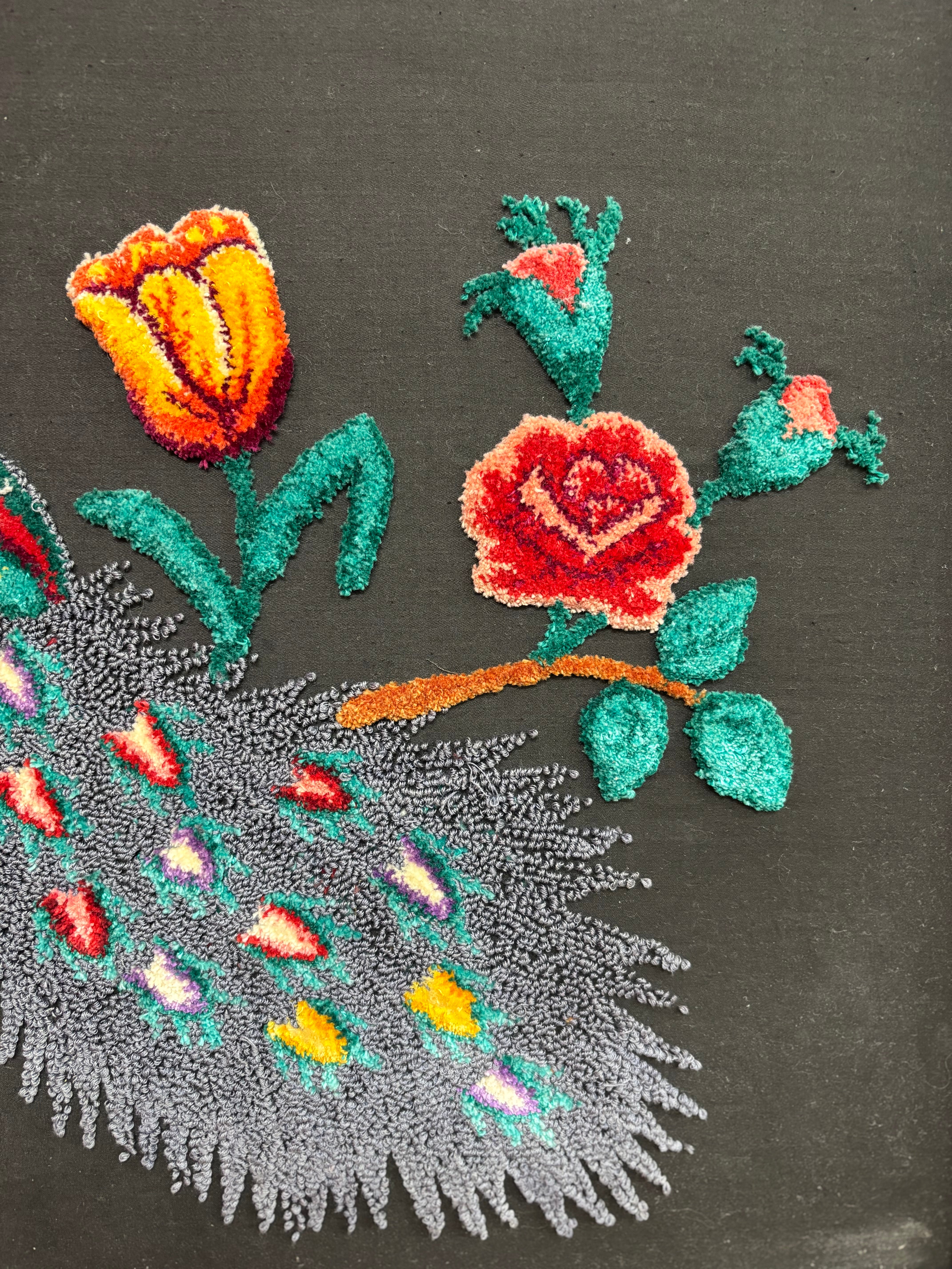 Embroidered Peacock Art Piece