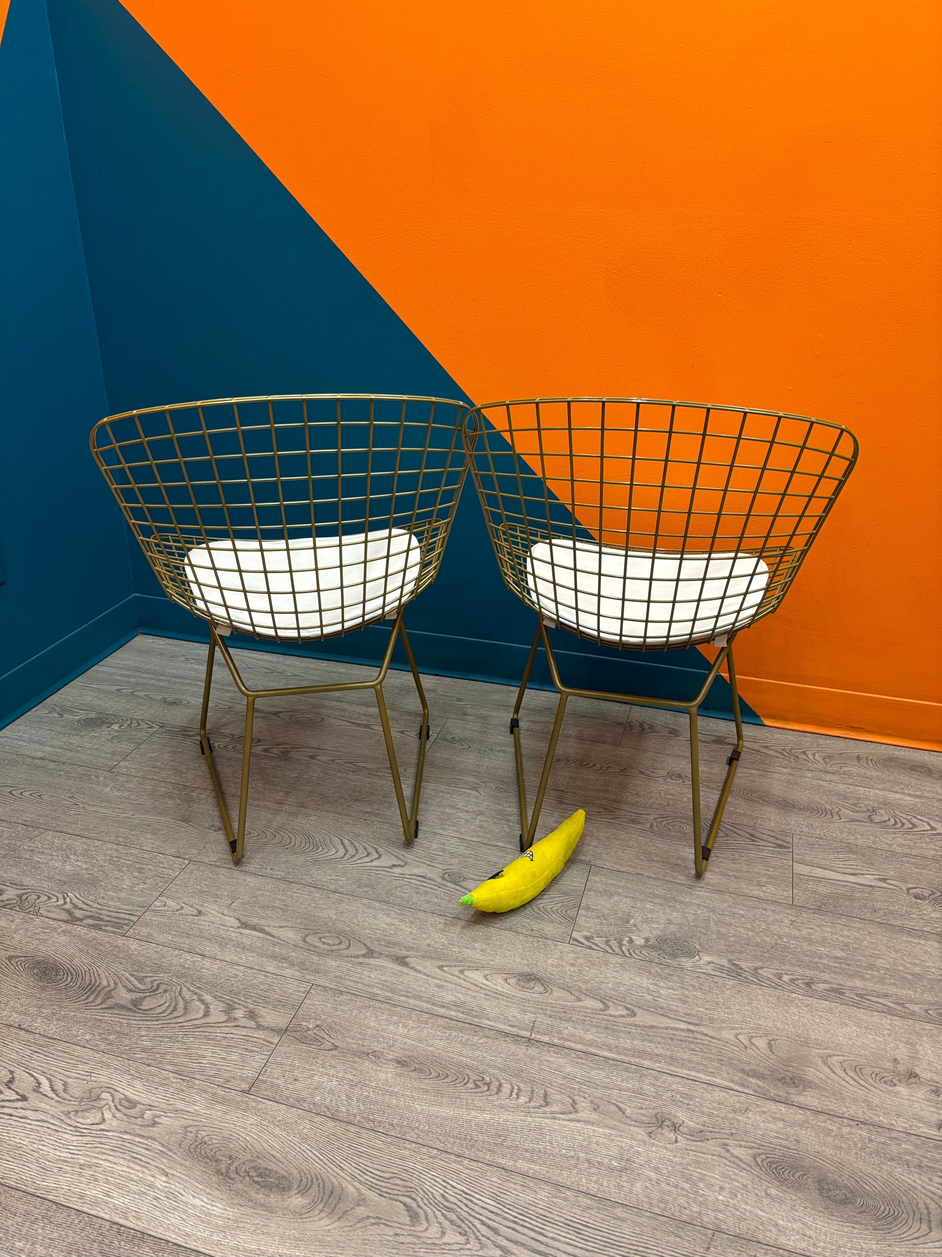 Gold Mesh Dining Chairs with Cushions (2)