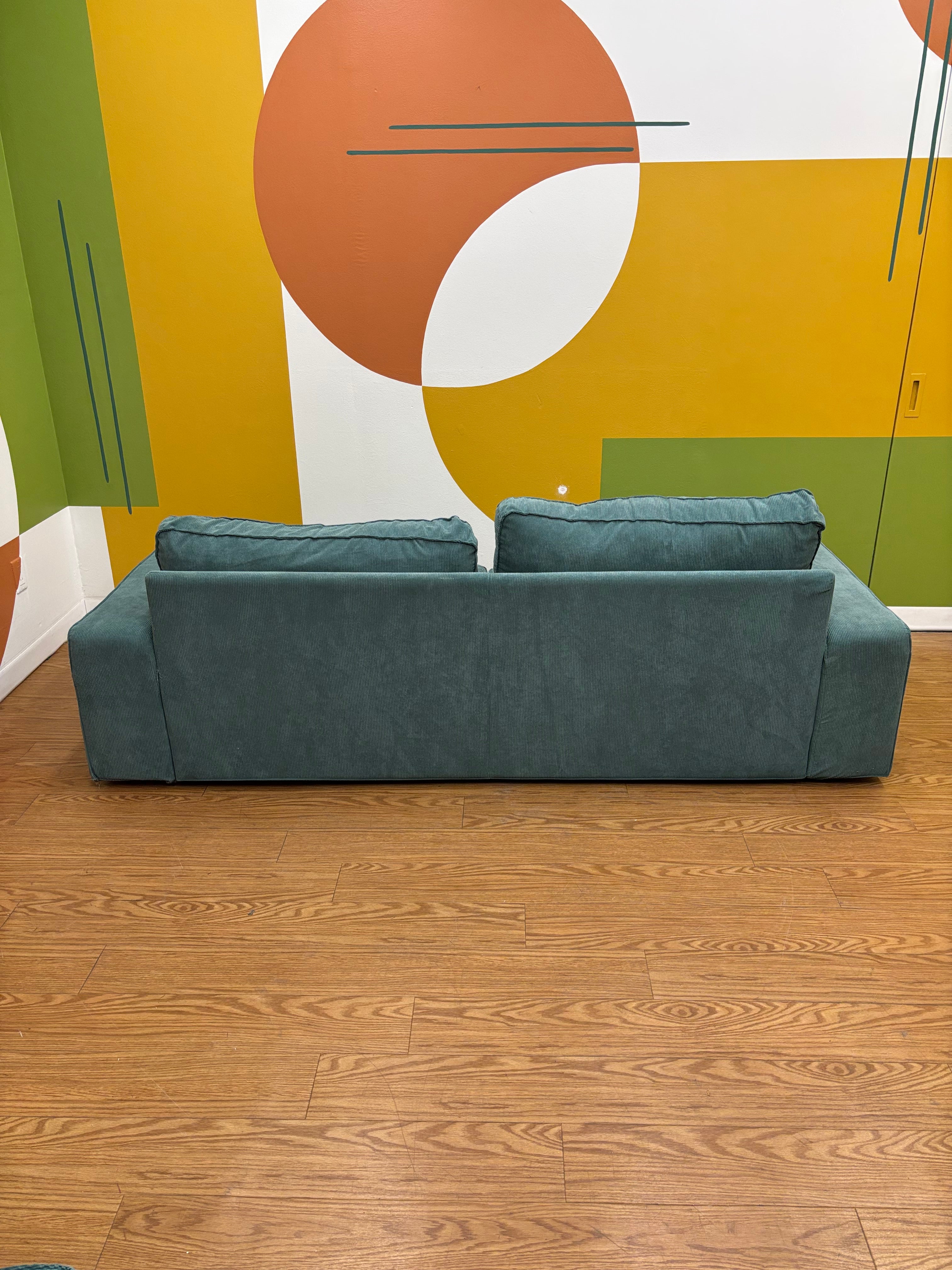 Teal Fabric Loveseat with Ottoman