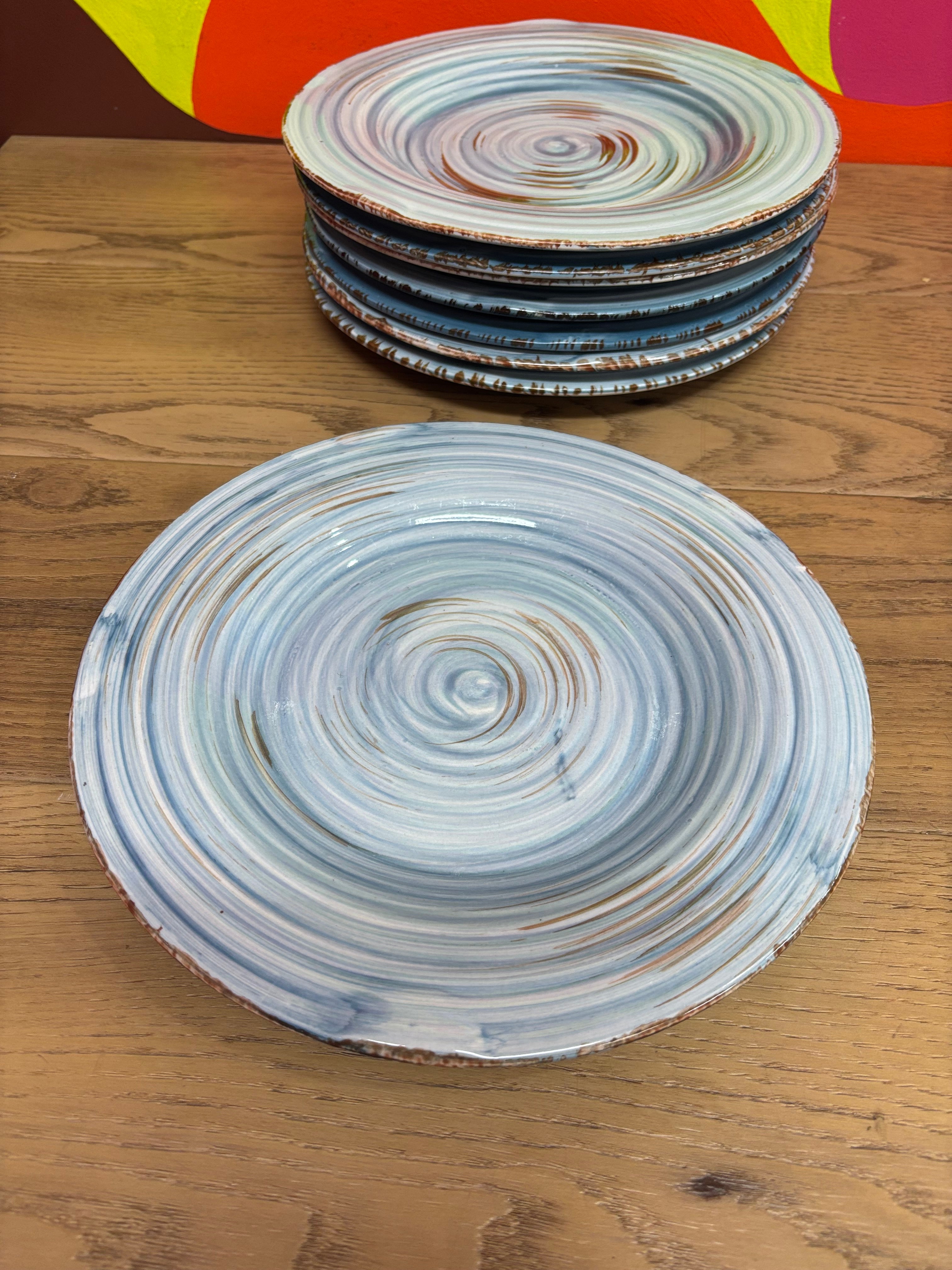 (8) Gibson Blue Swirl Plates