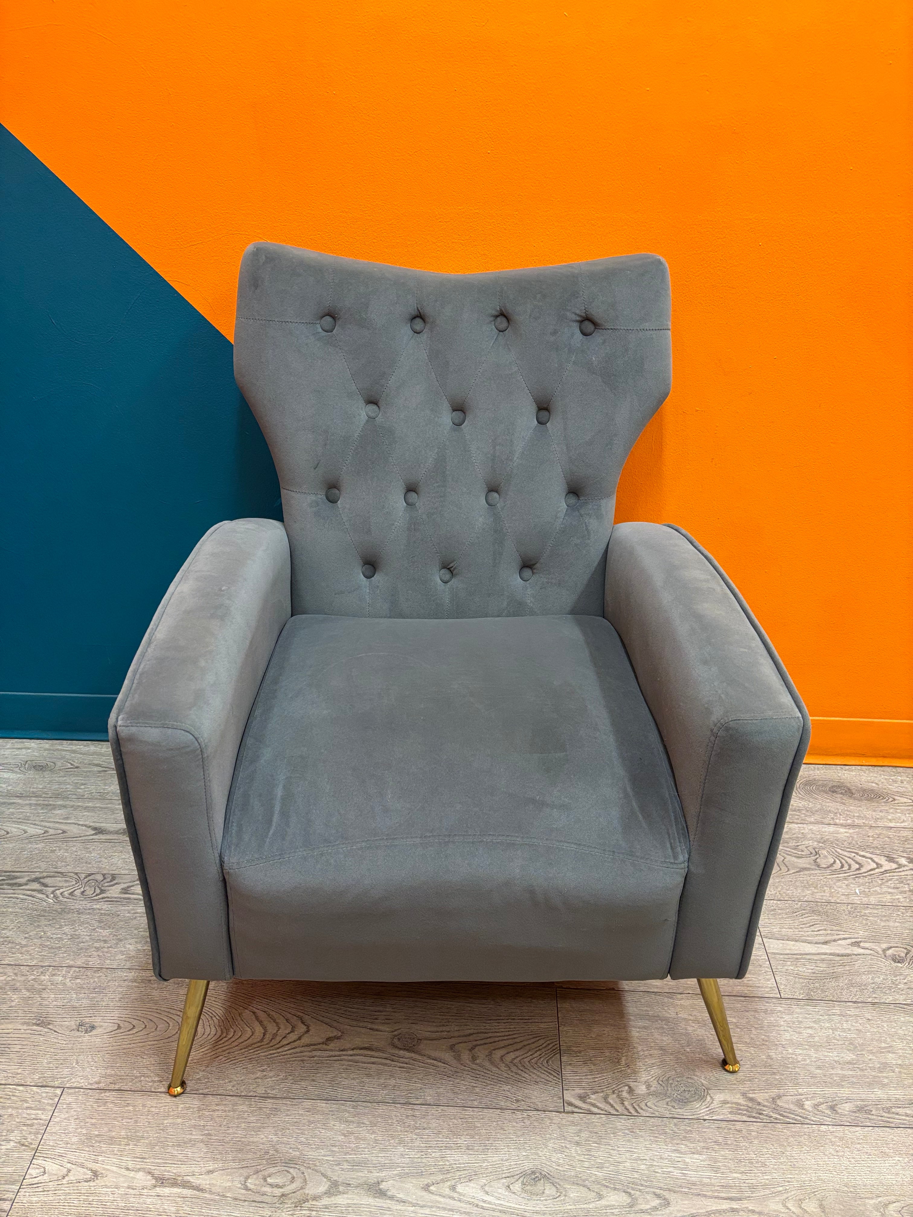 Grey Velvet Armchair (2 available)