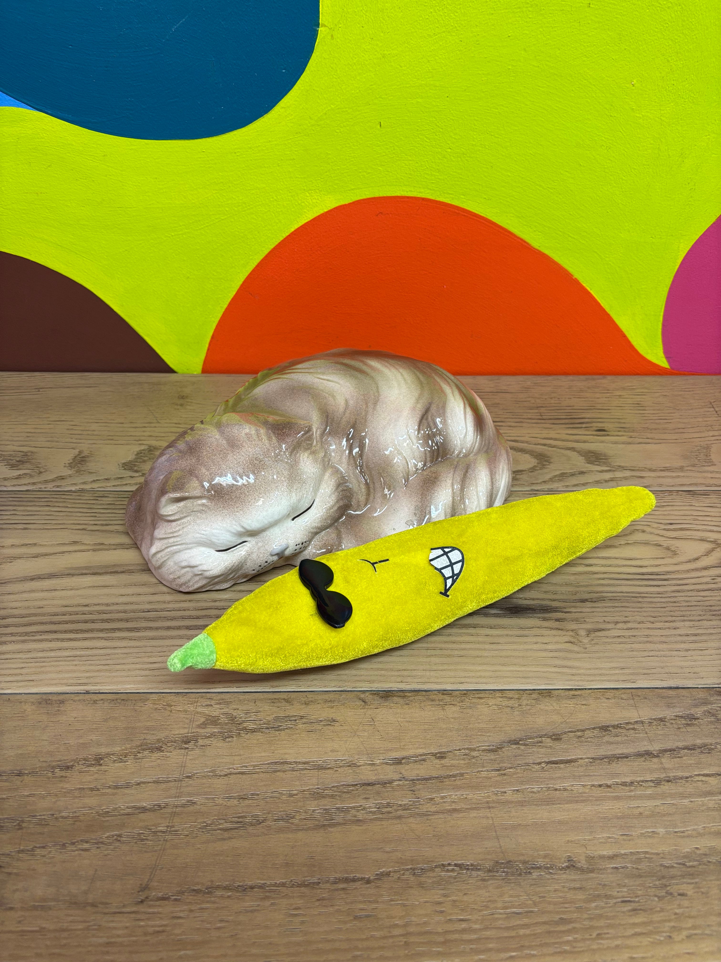 Ceramic Sleeping Cat Statue