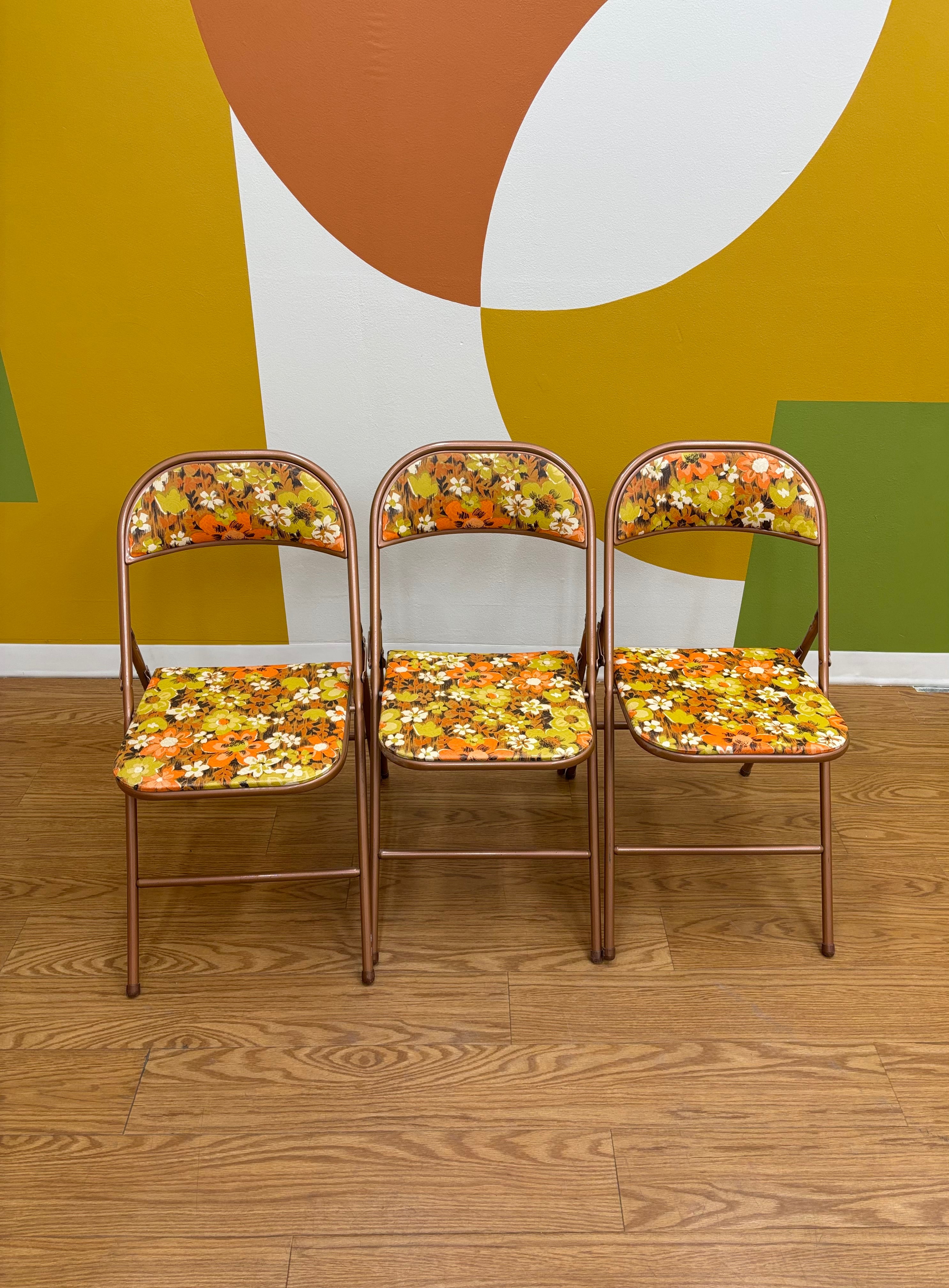 (3) Floral Cooey Folding Chairs