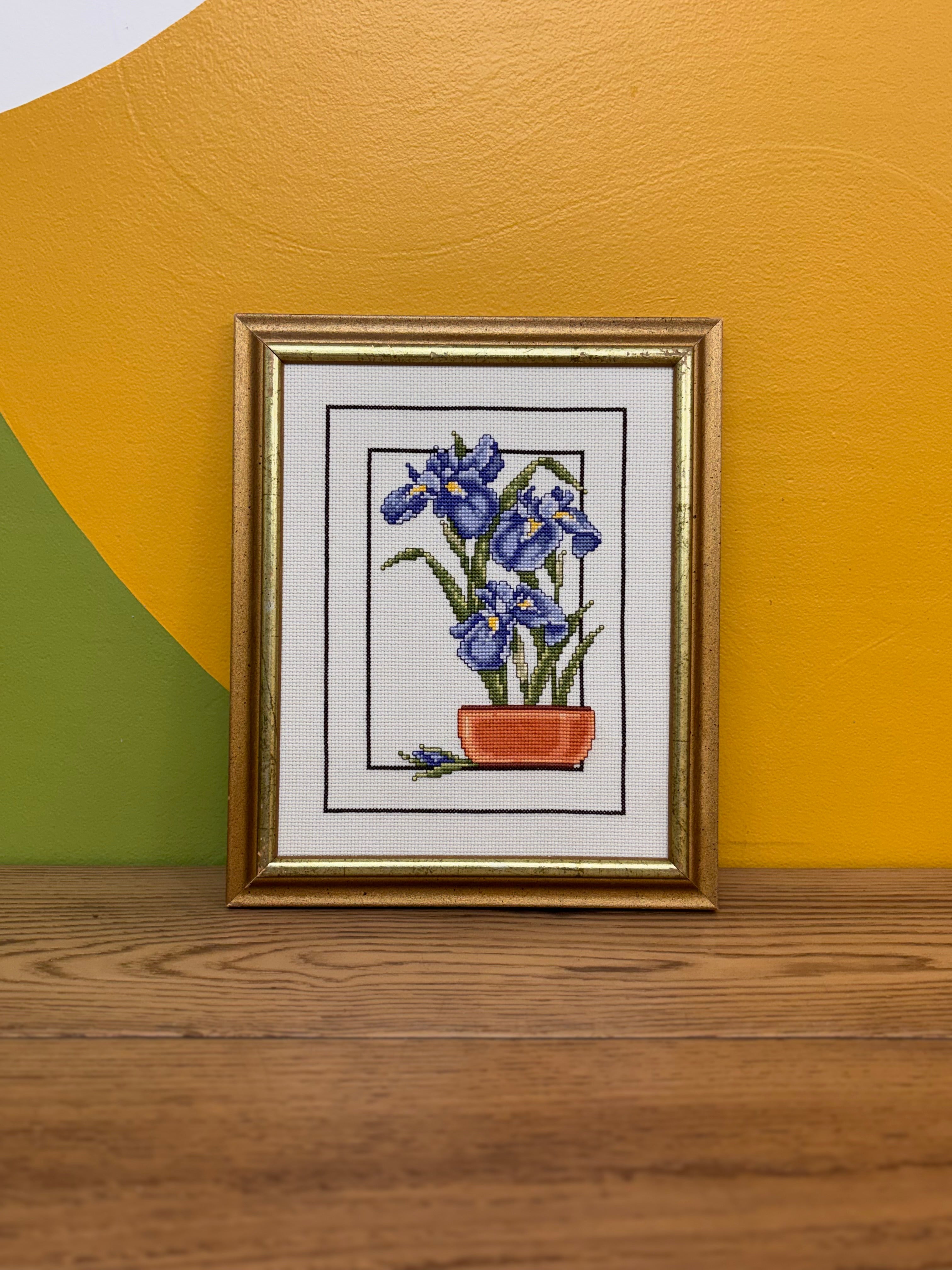 Framed Cross-Stitch Floral Art