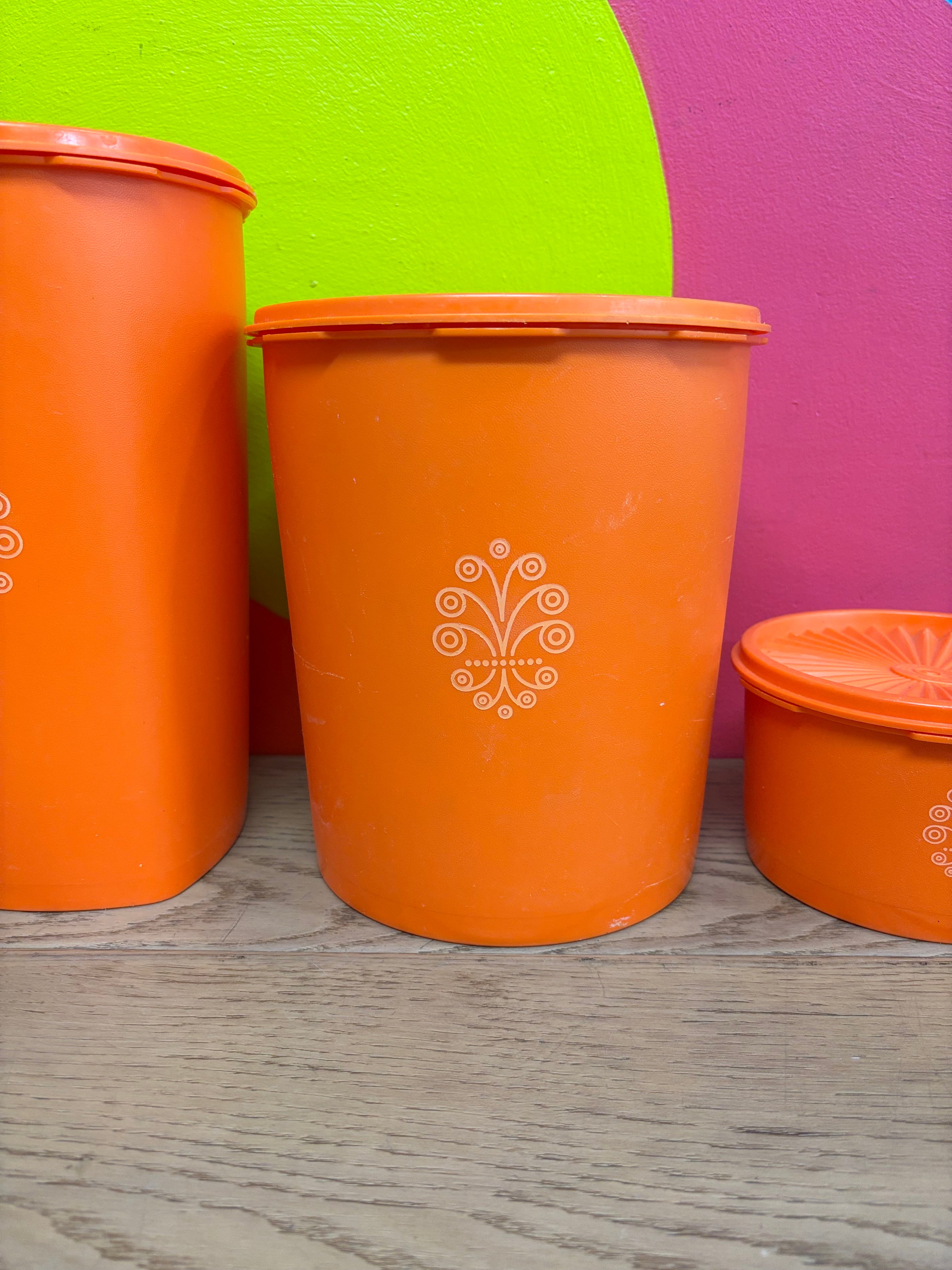 (3) Orange Tupperware Canisters