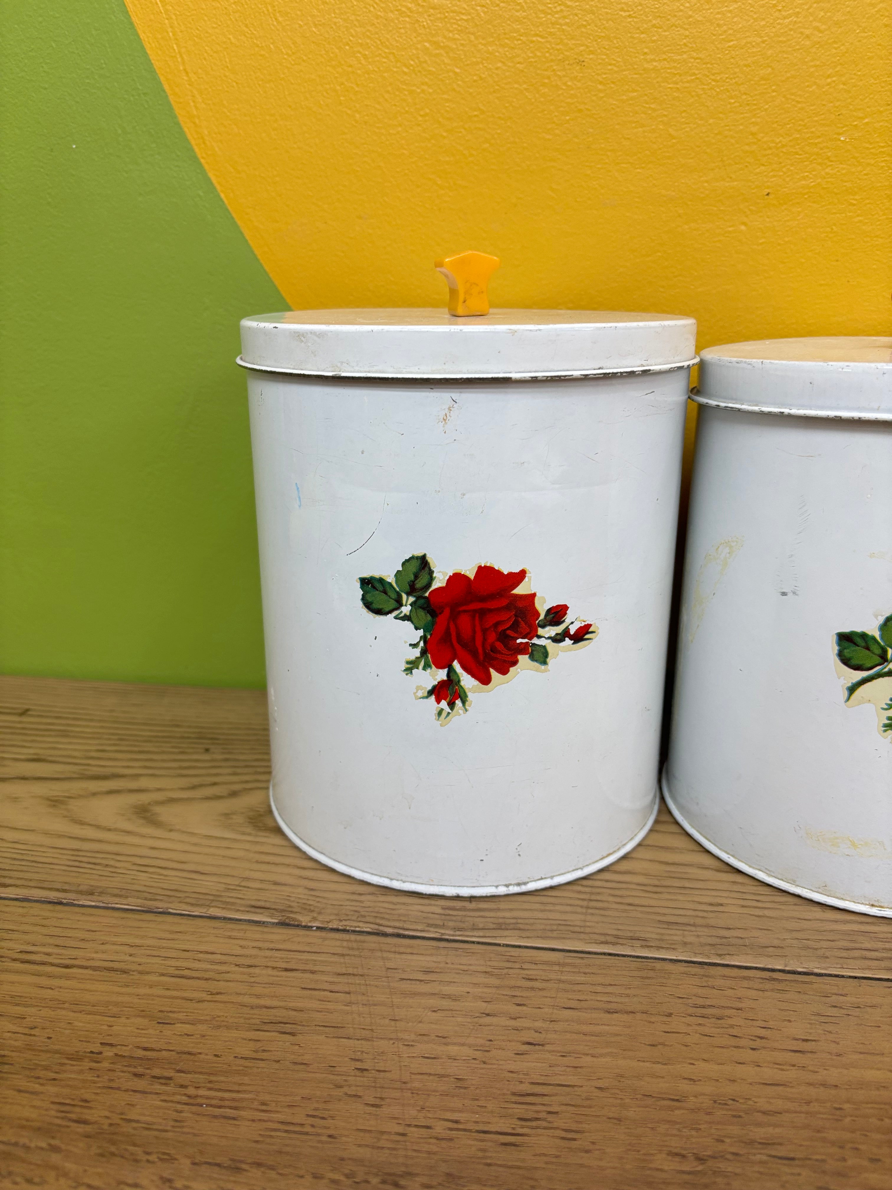 (2) Tin Floral Canisters