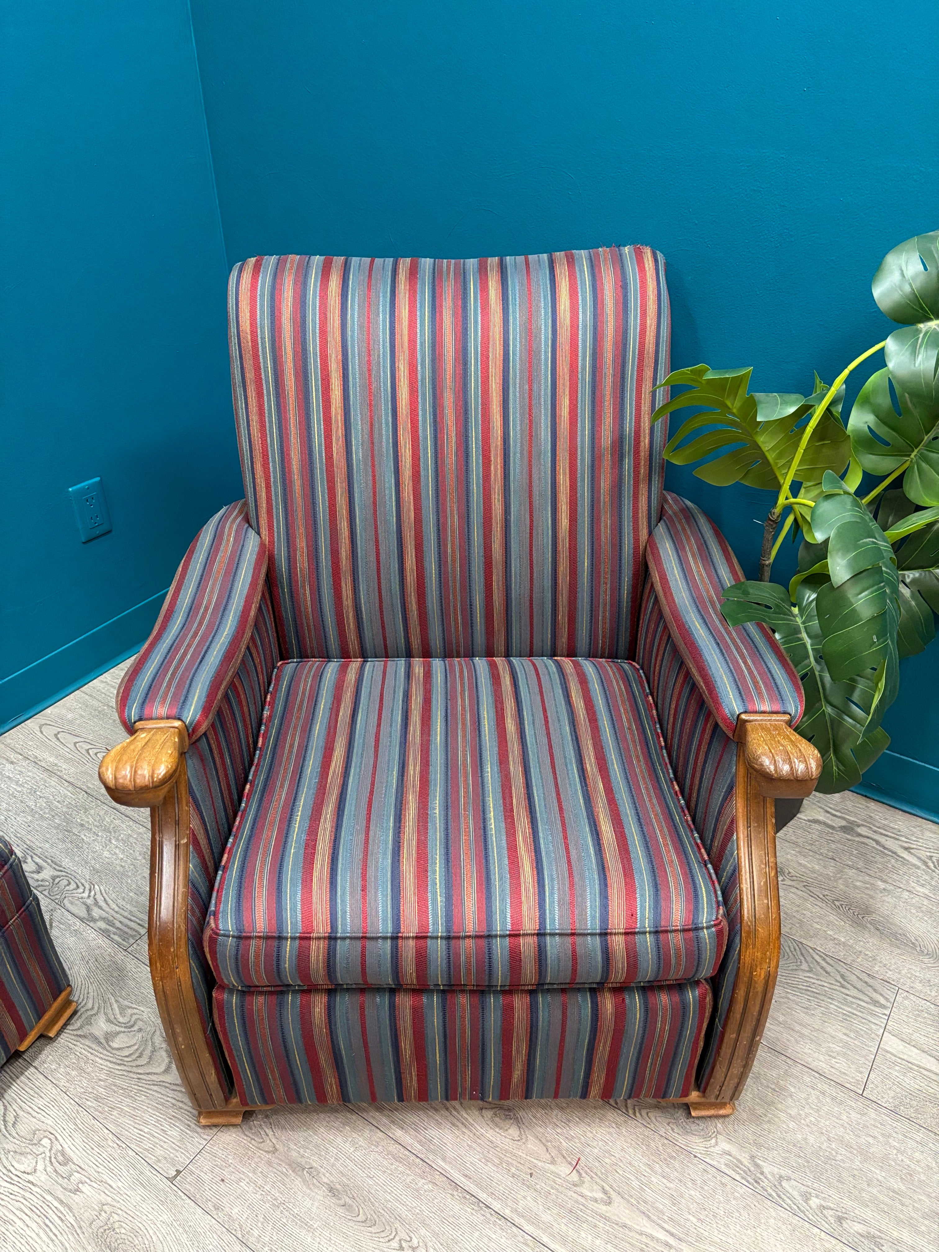 Striped Armchair with Ottoman