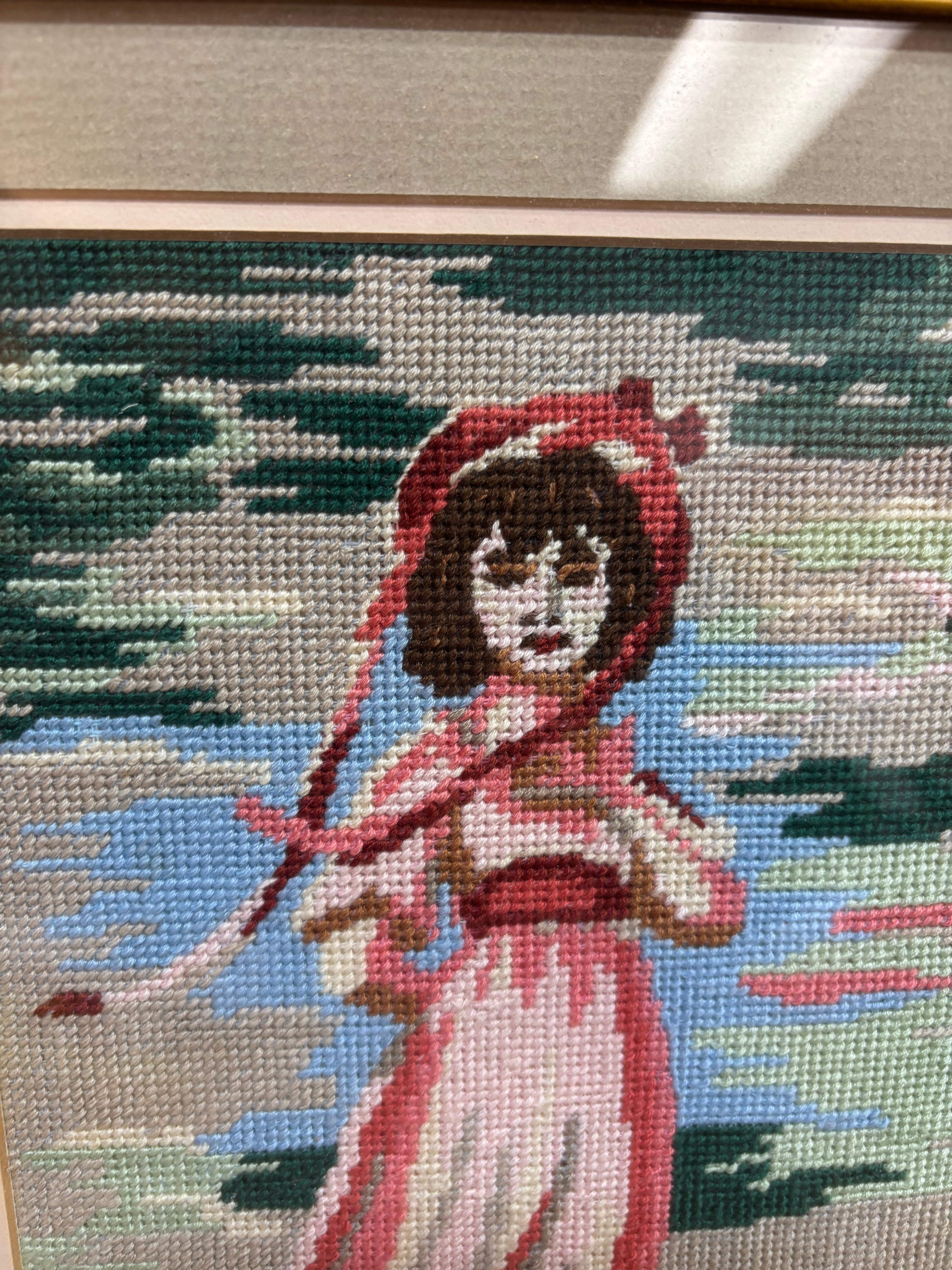 Framed Pink Girl Cross Stitch