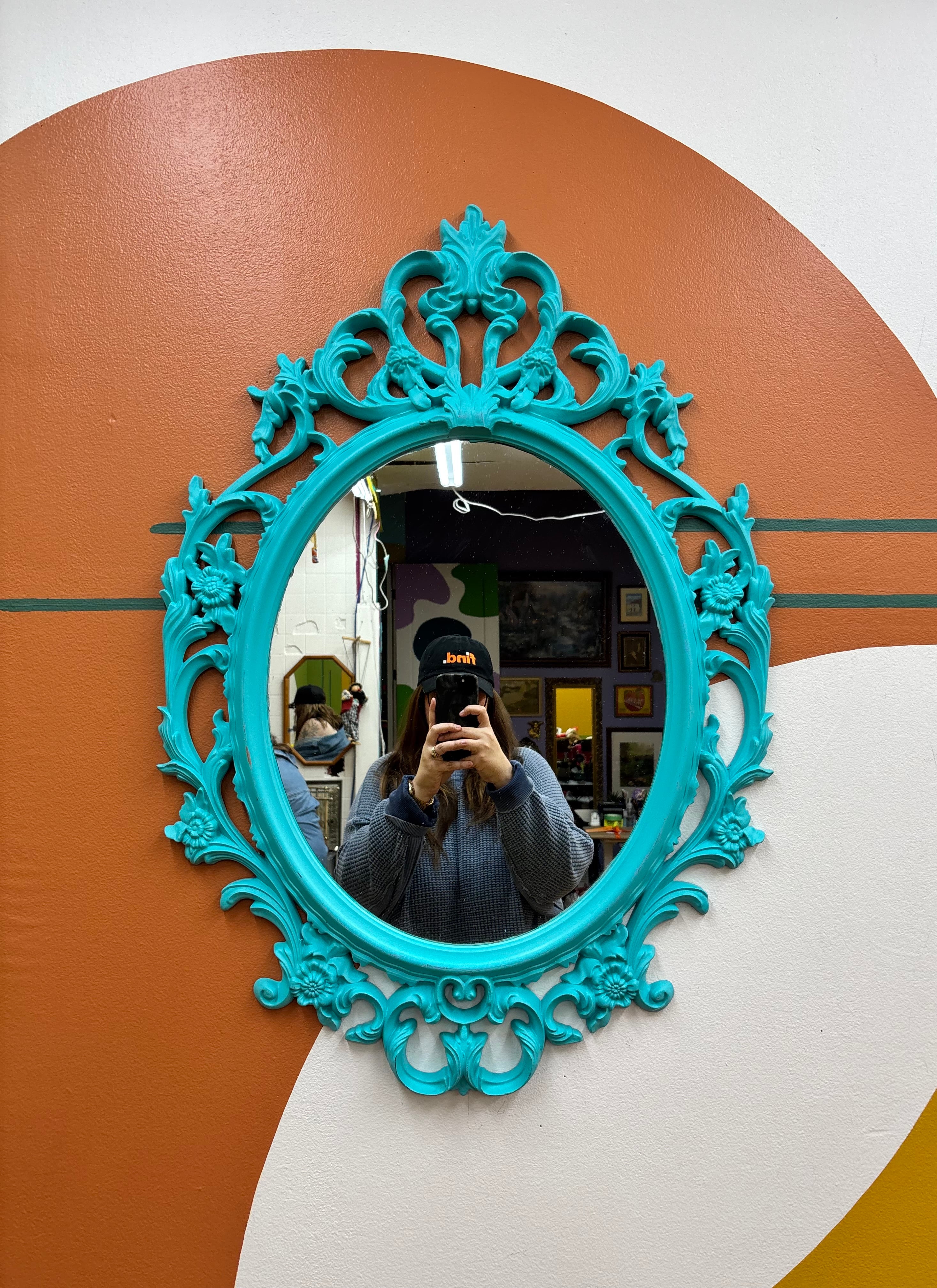 Teal Oval Wall Mirror