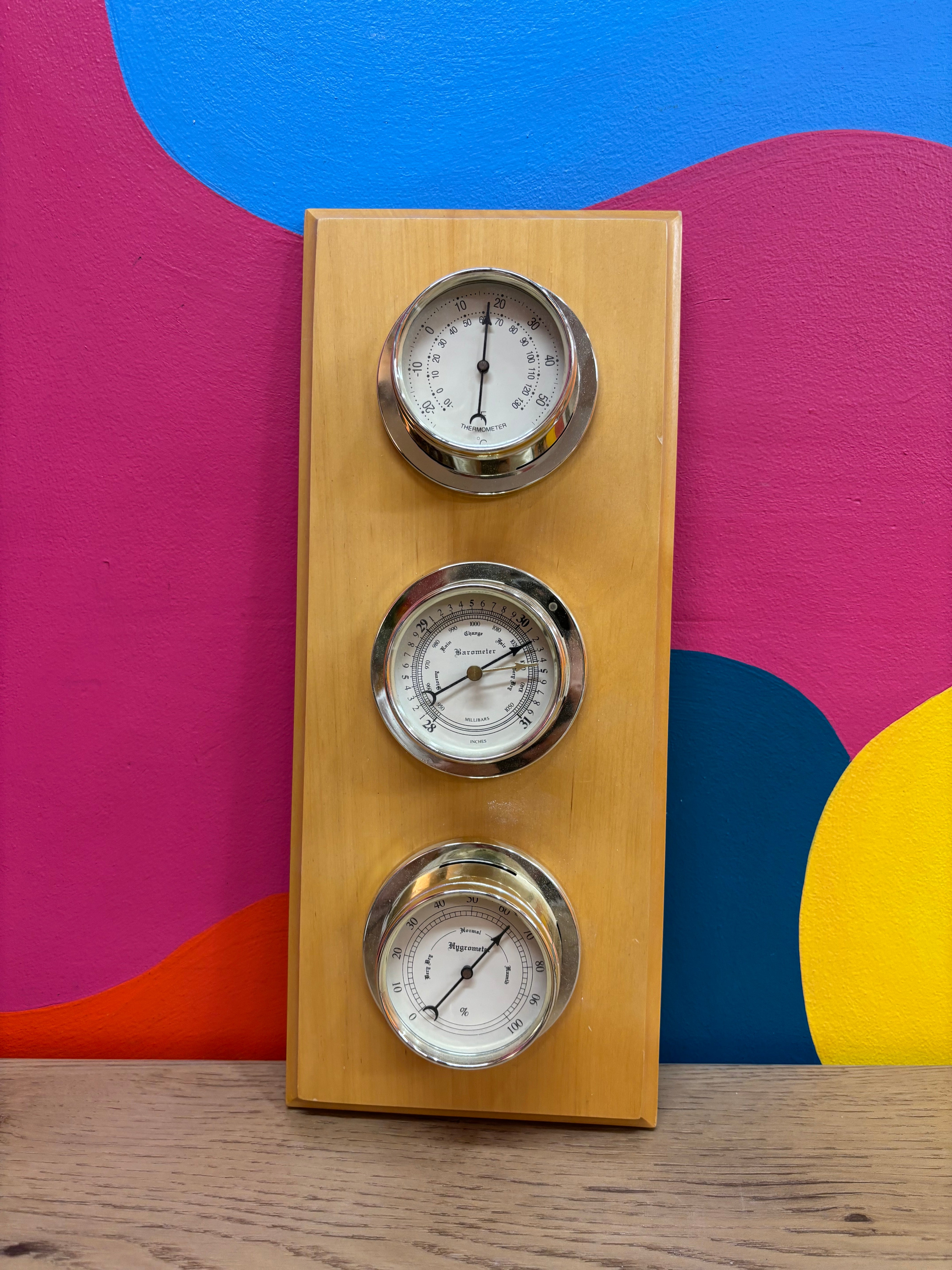 Wooden Barometer, Thermometer and Hygrometer