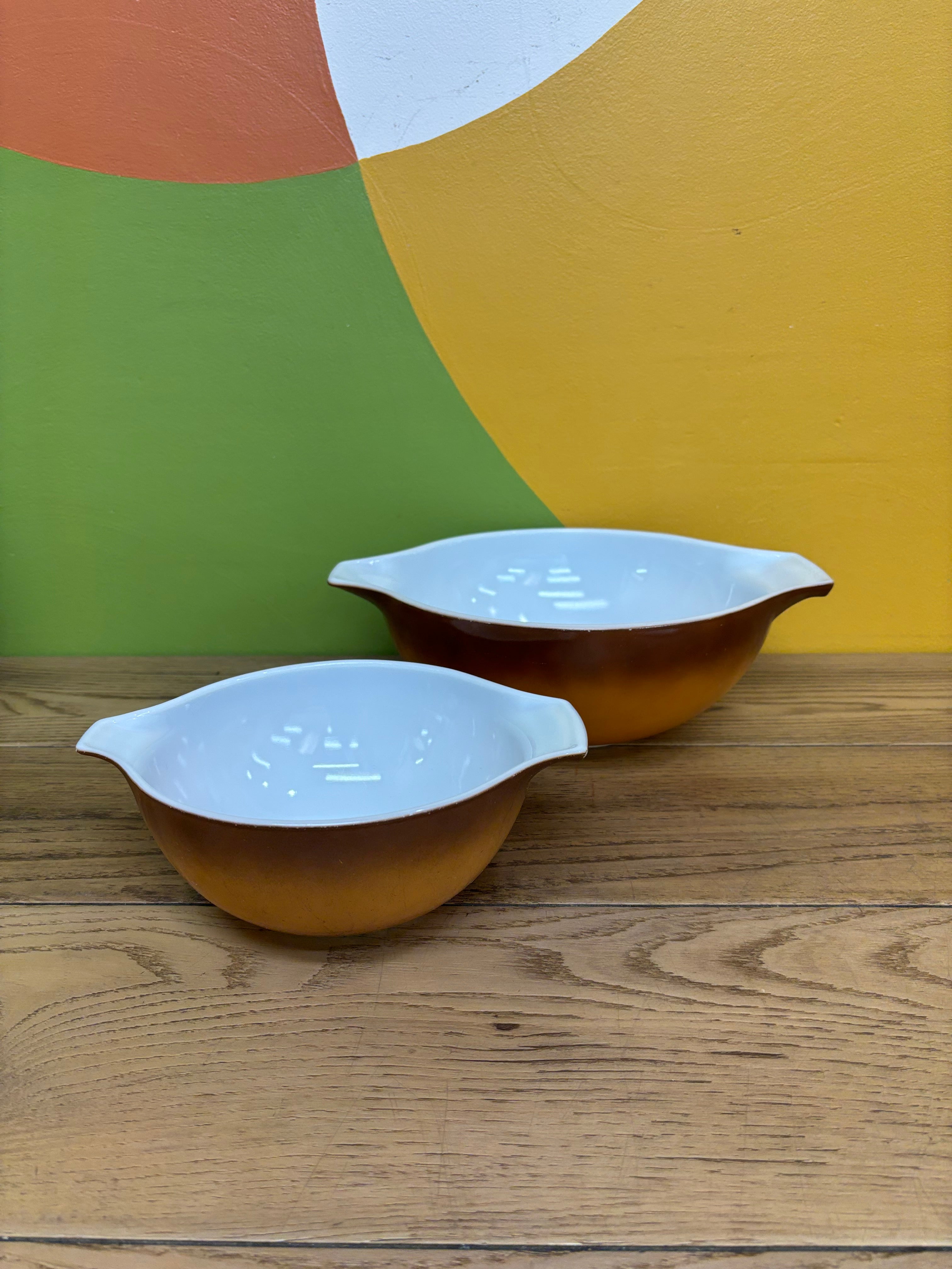 (2) Pyrex Old Orchard Brown Mixing Bowls