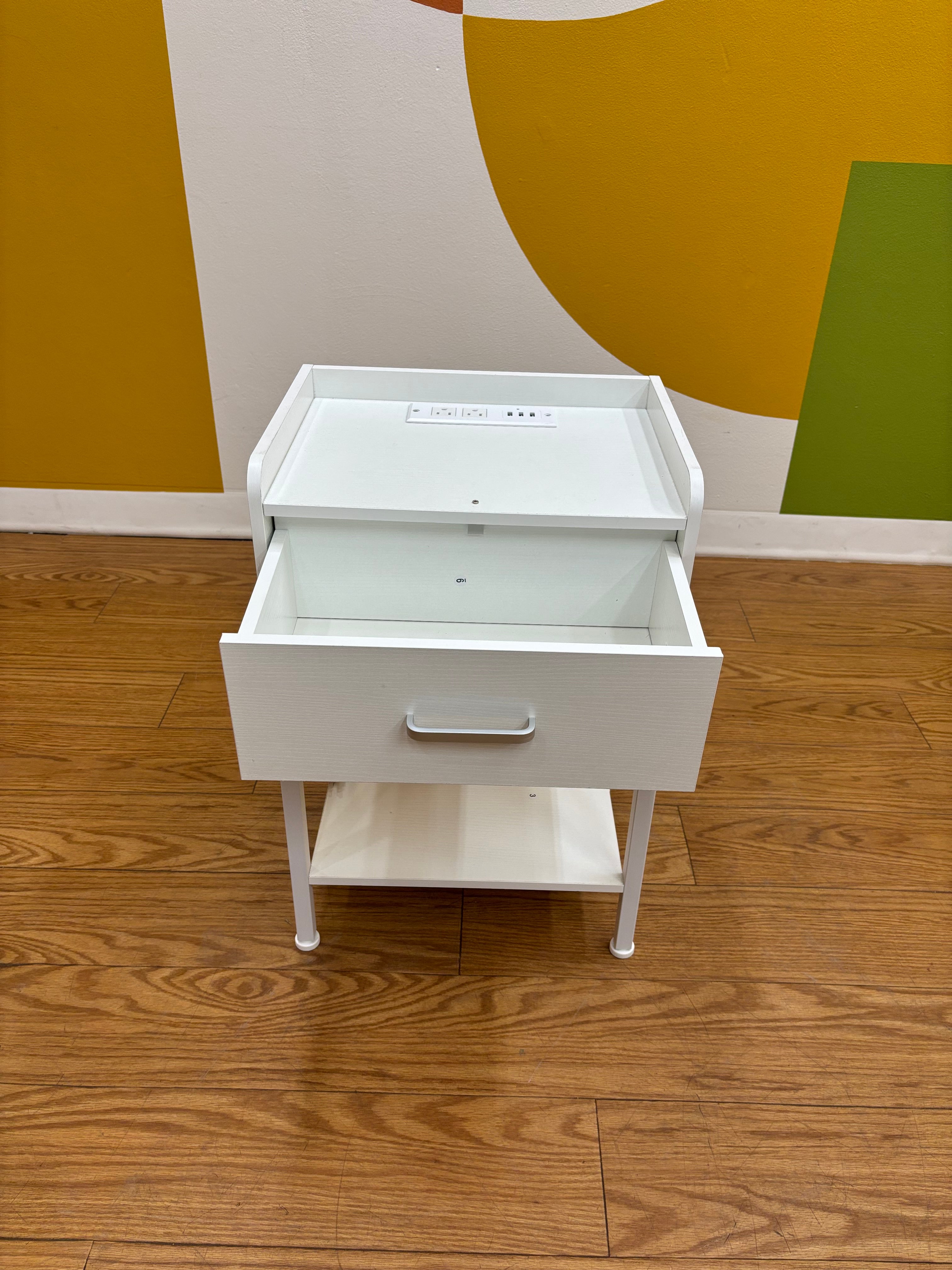 White Nightstand with Built in Charging Station
