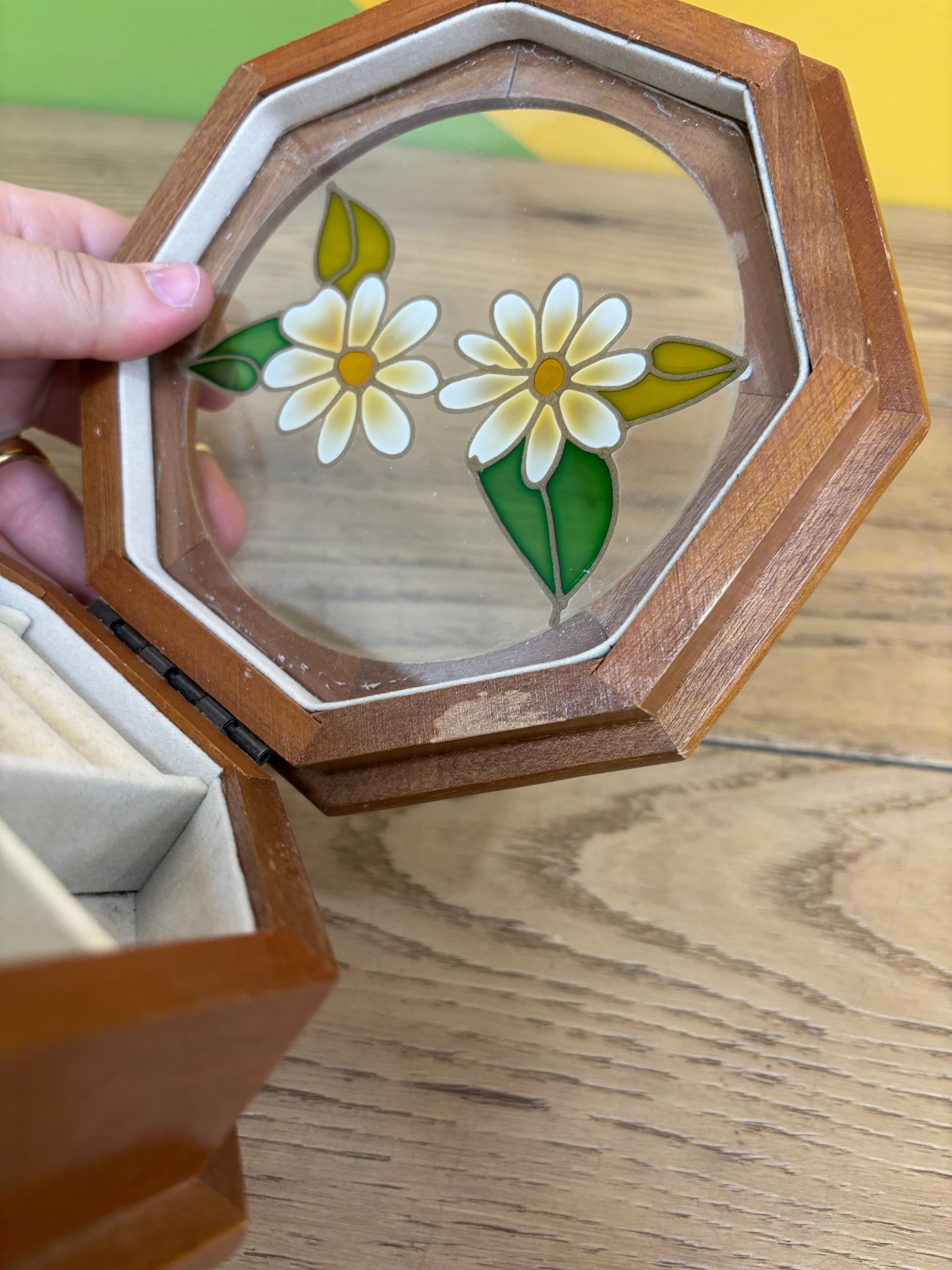 Stained Glass Wood Jewelry Box