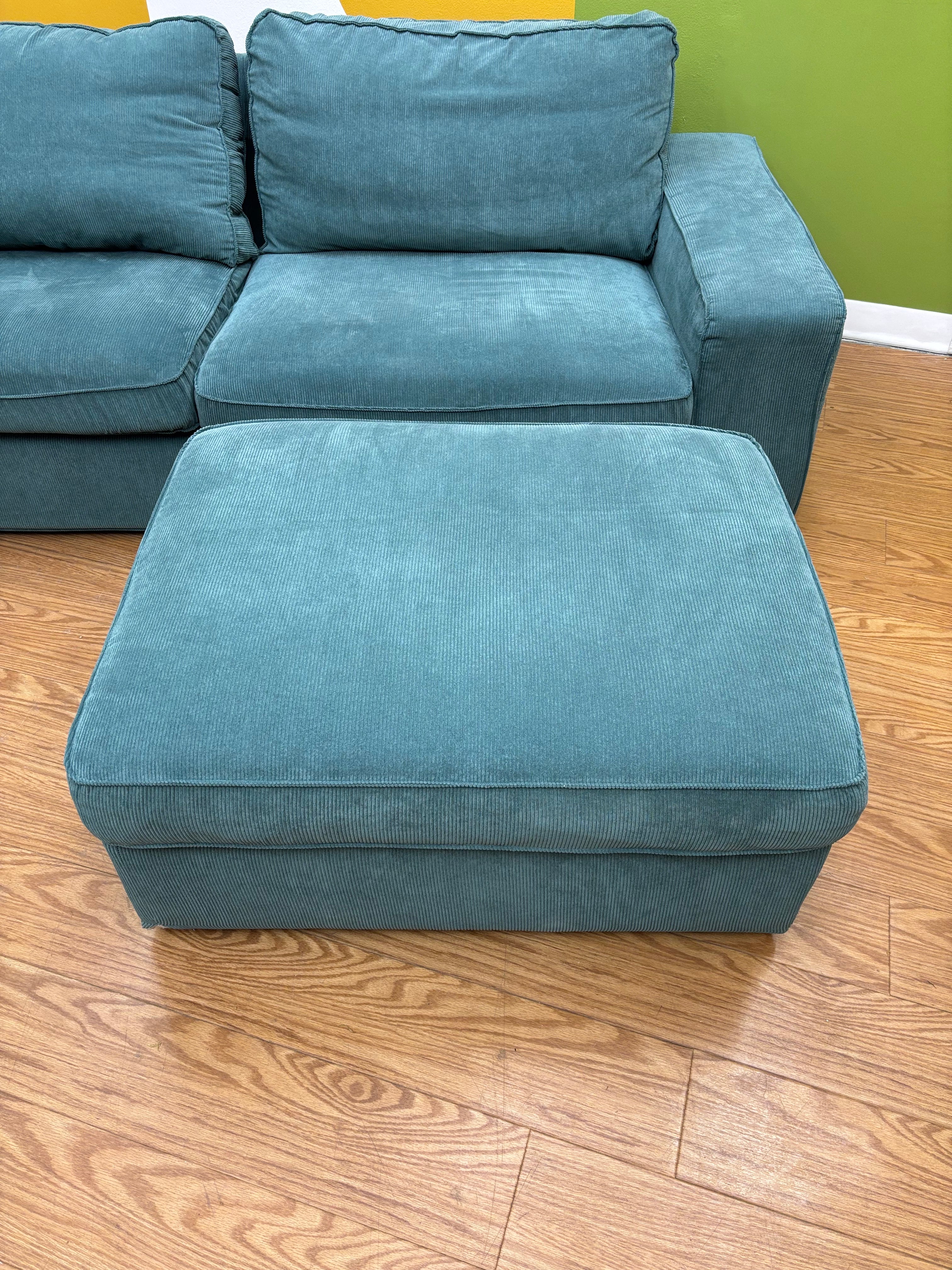 Teal Fabric Loveseat with Ottoman