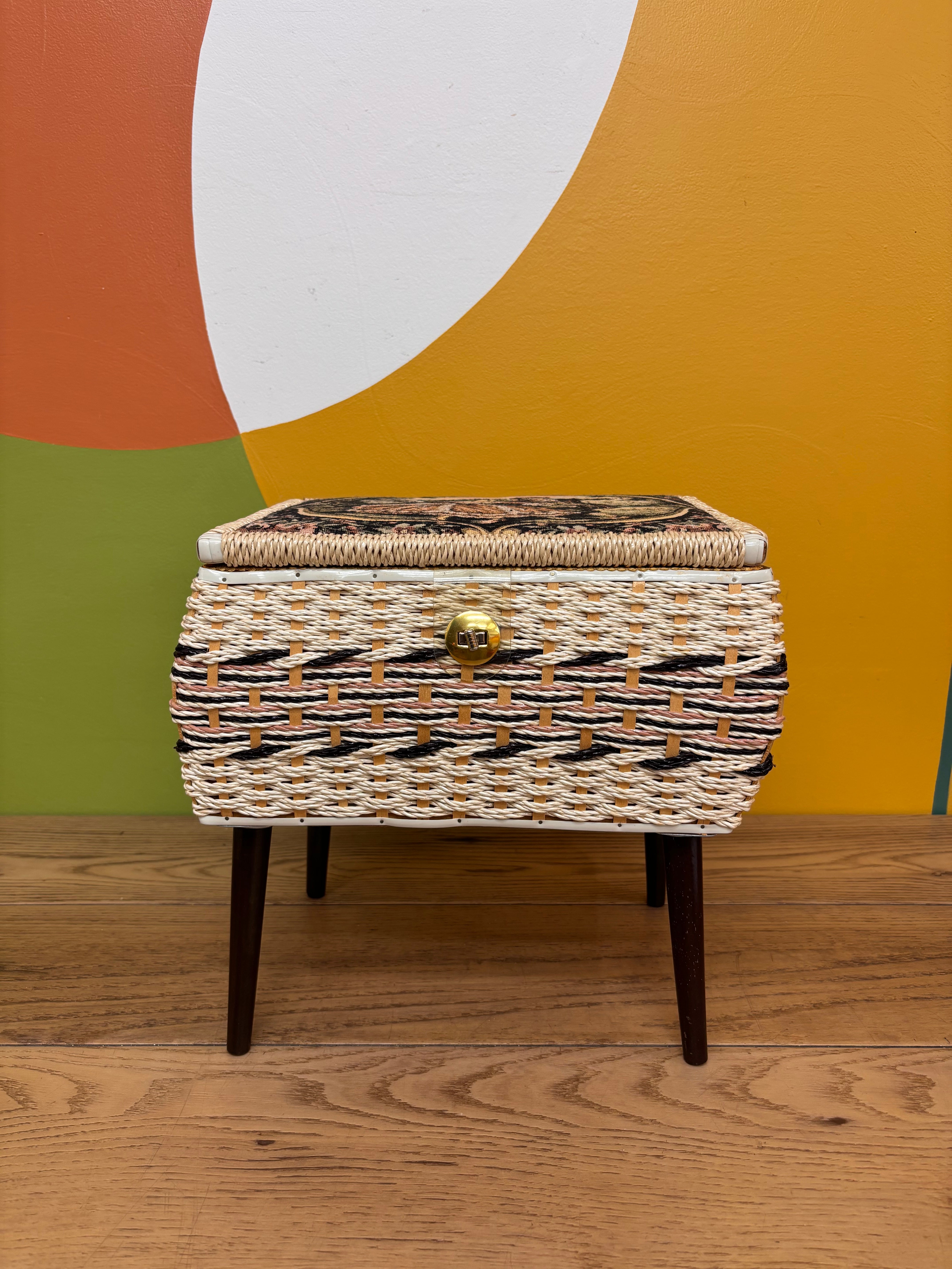 Wicker Fabric Tapestry Sewing Basket