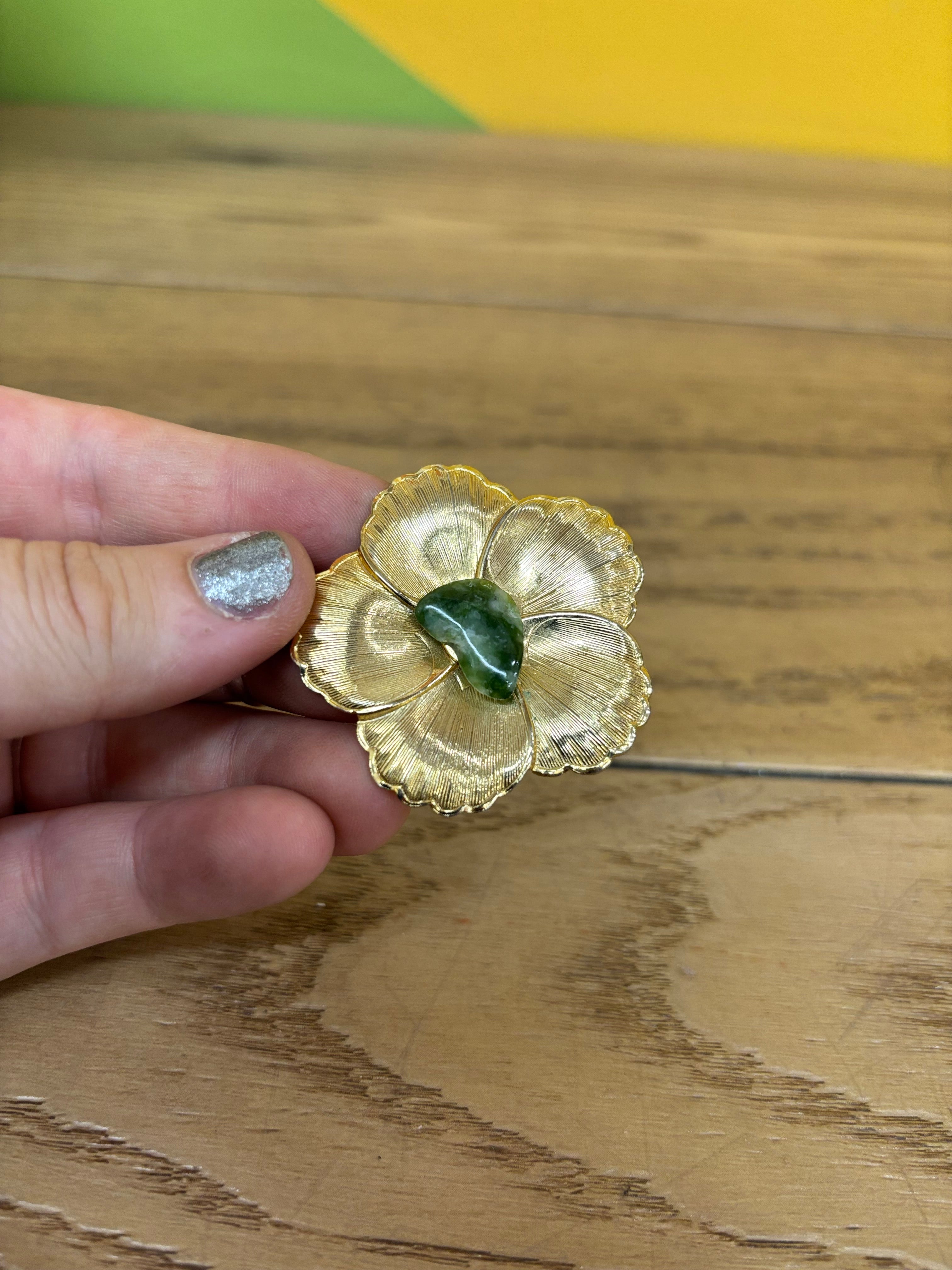 Gold Tone Flower Brooch