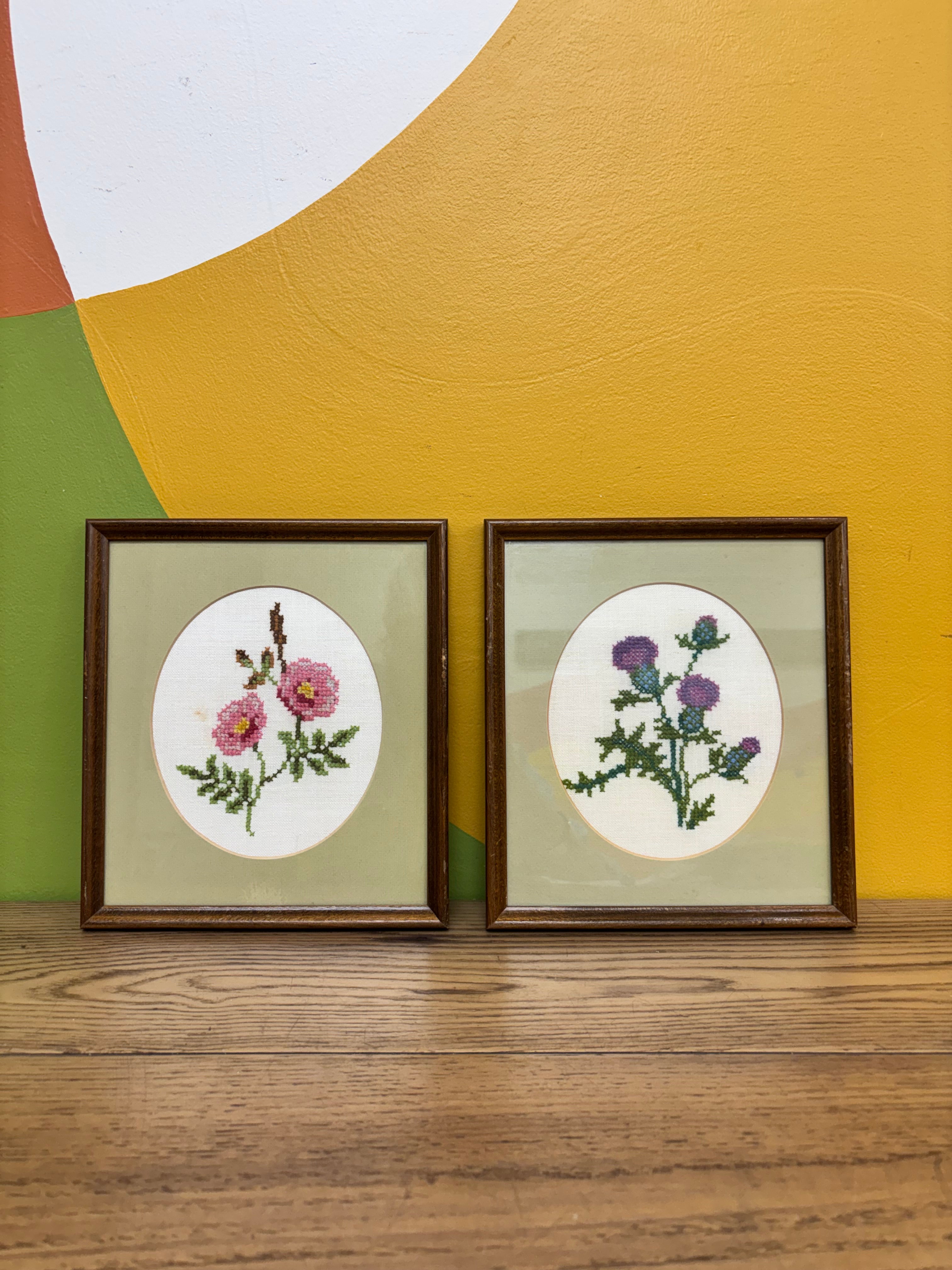 Set of 2 Botanical Cross-Stitch Art