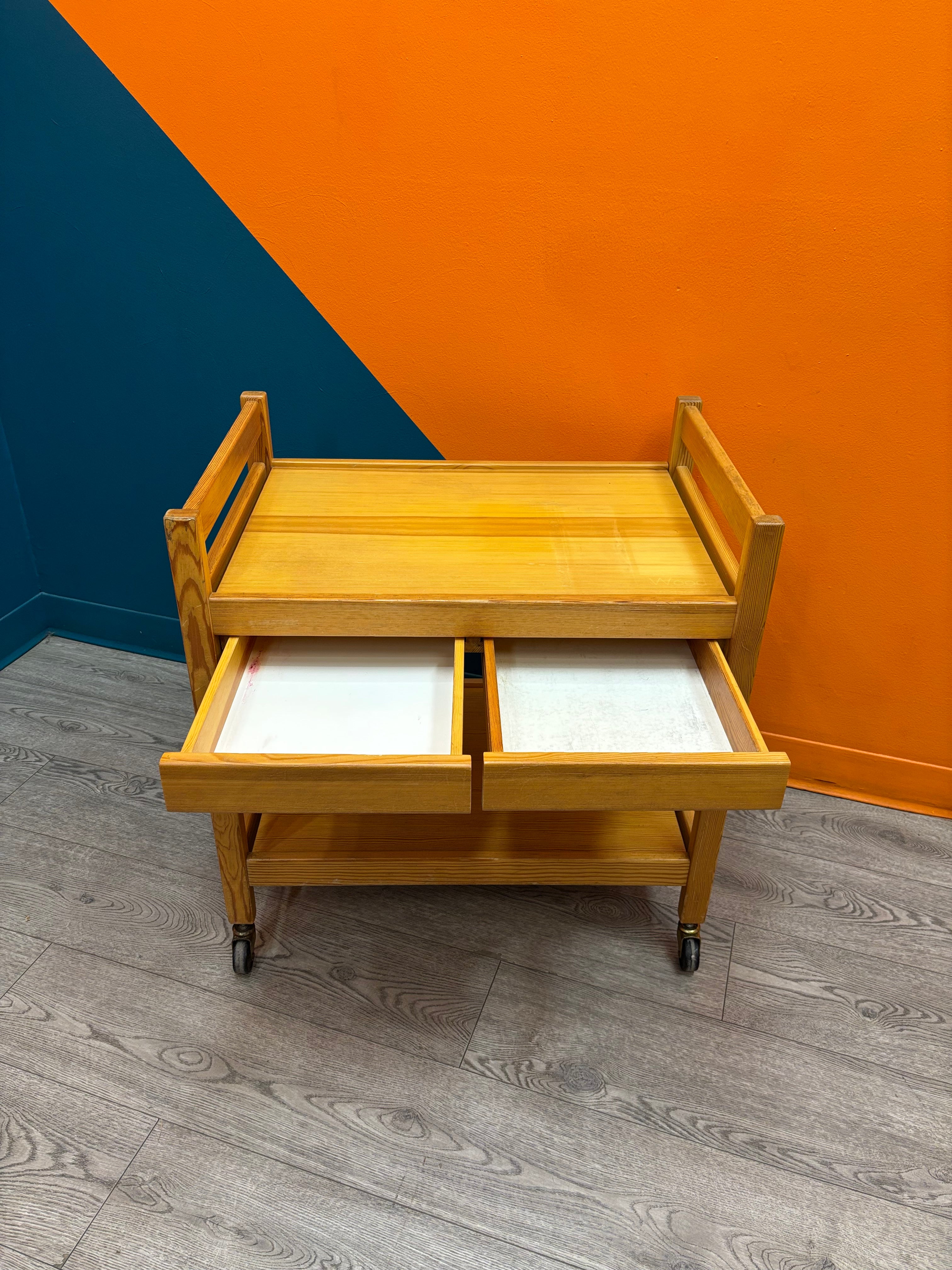 Wood Rolling Cart with Drawers