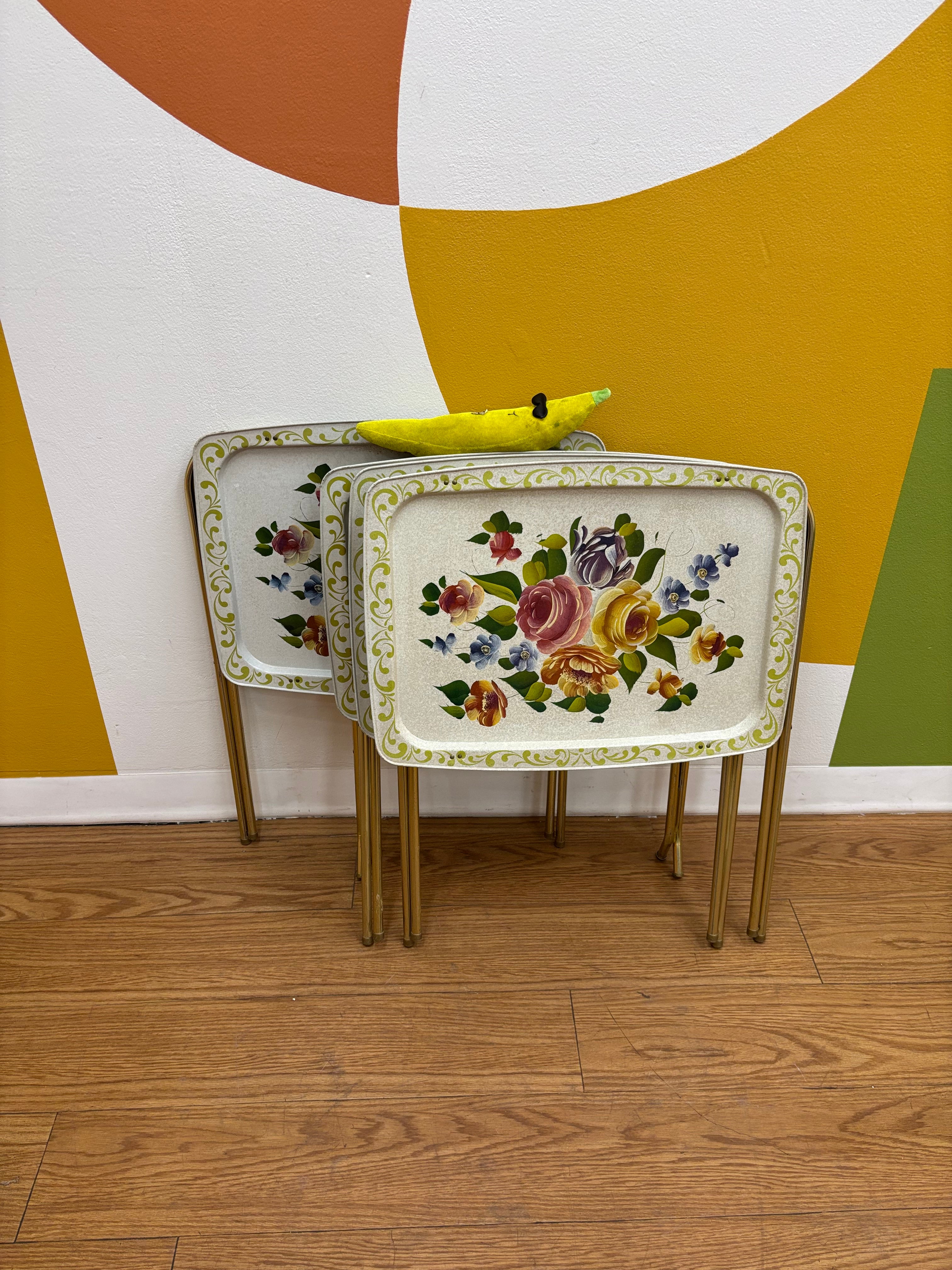 Set of 4 Floral TV Trays