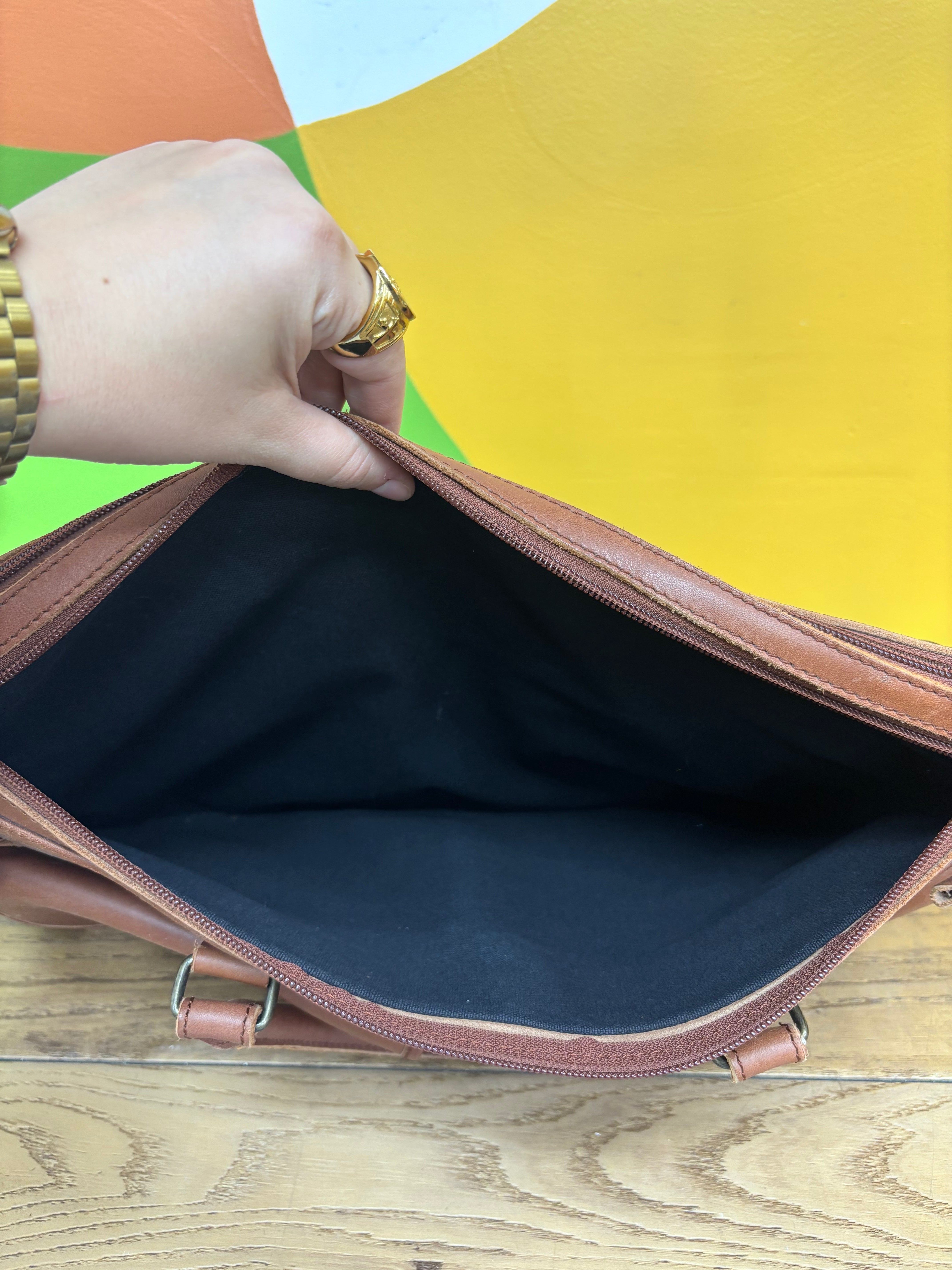 Brown Leather Top-Loading Brief