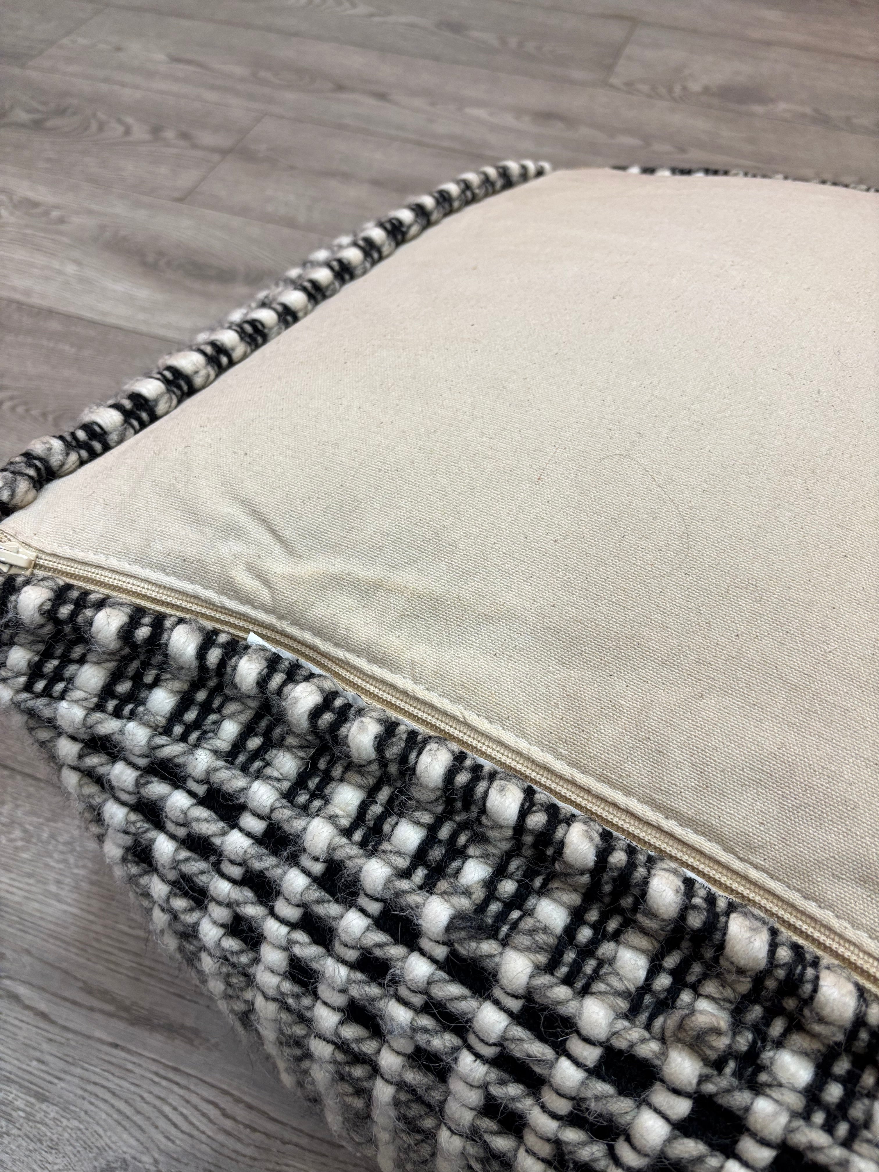 Square Black and White Pouf