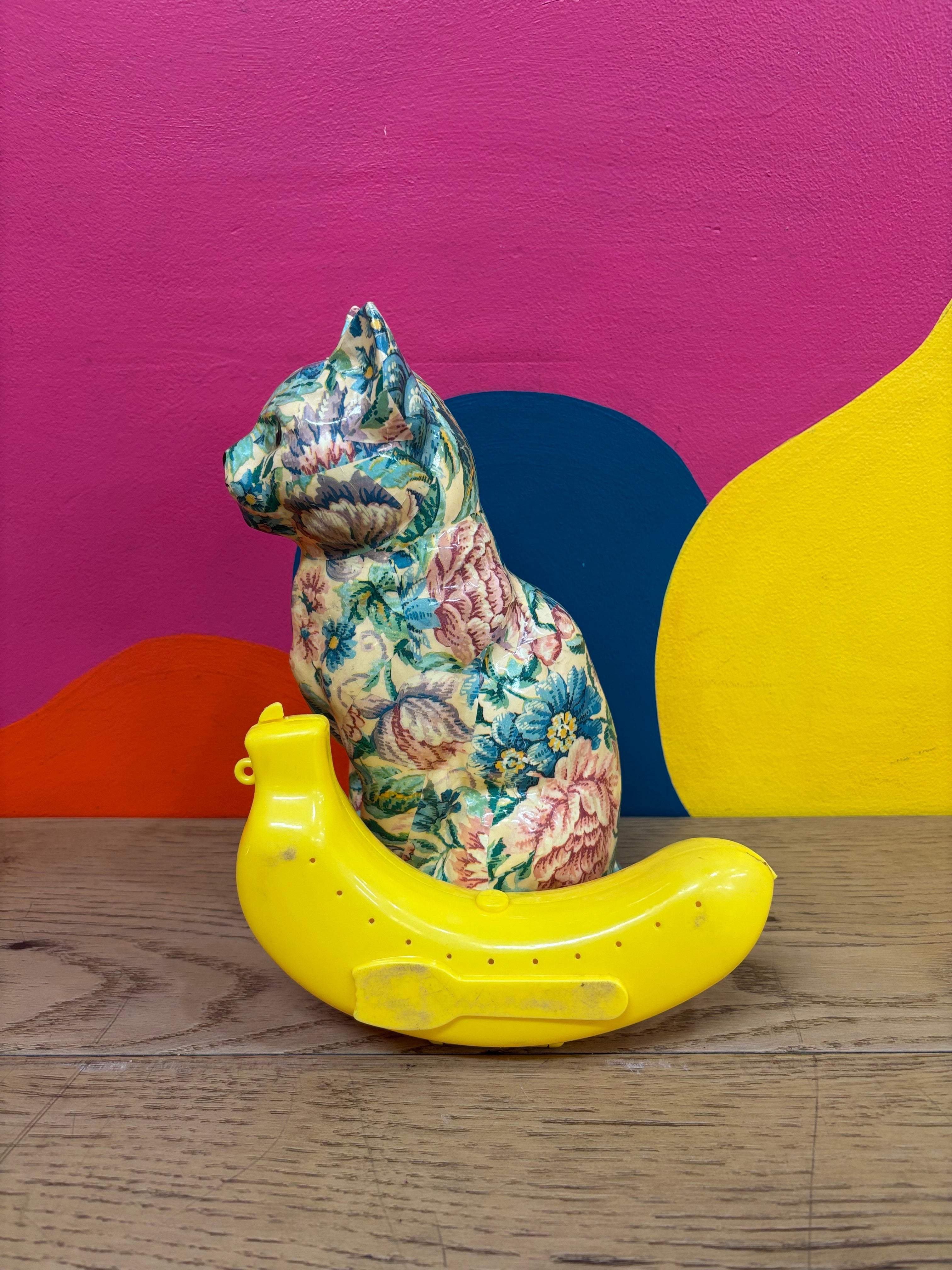 Floral Ceramic Cat Statue
