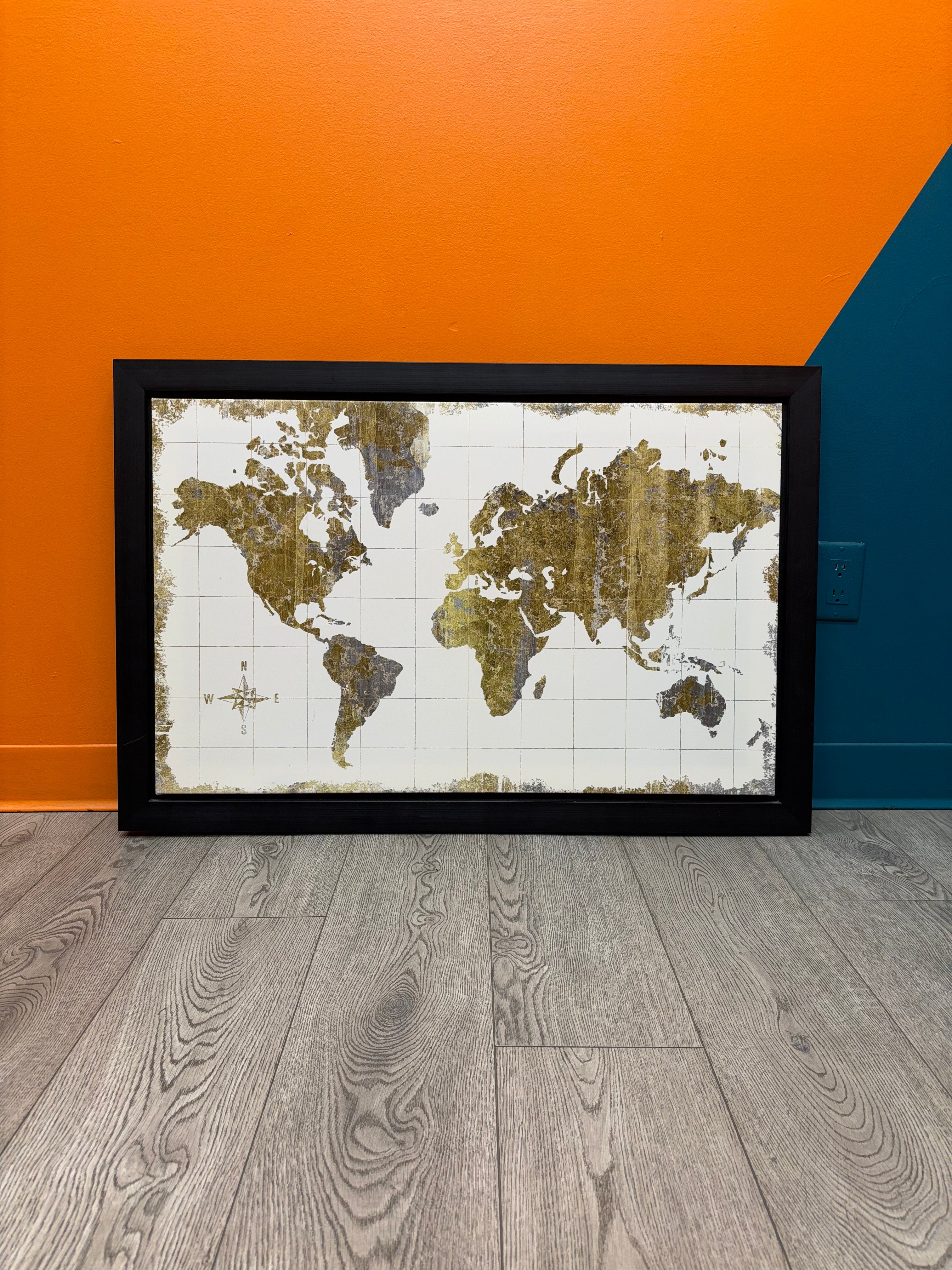 Framed Gold Map on Canvas