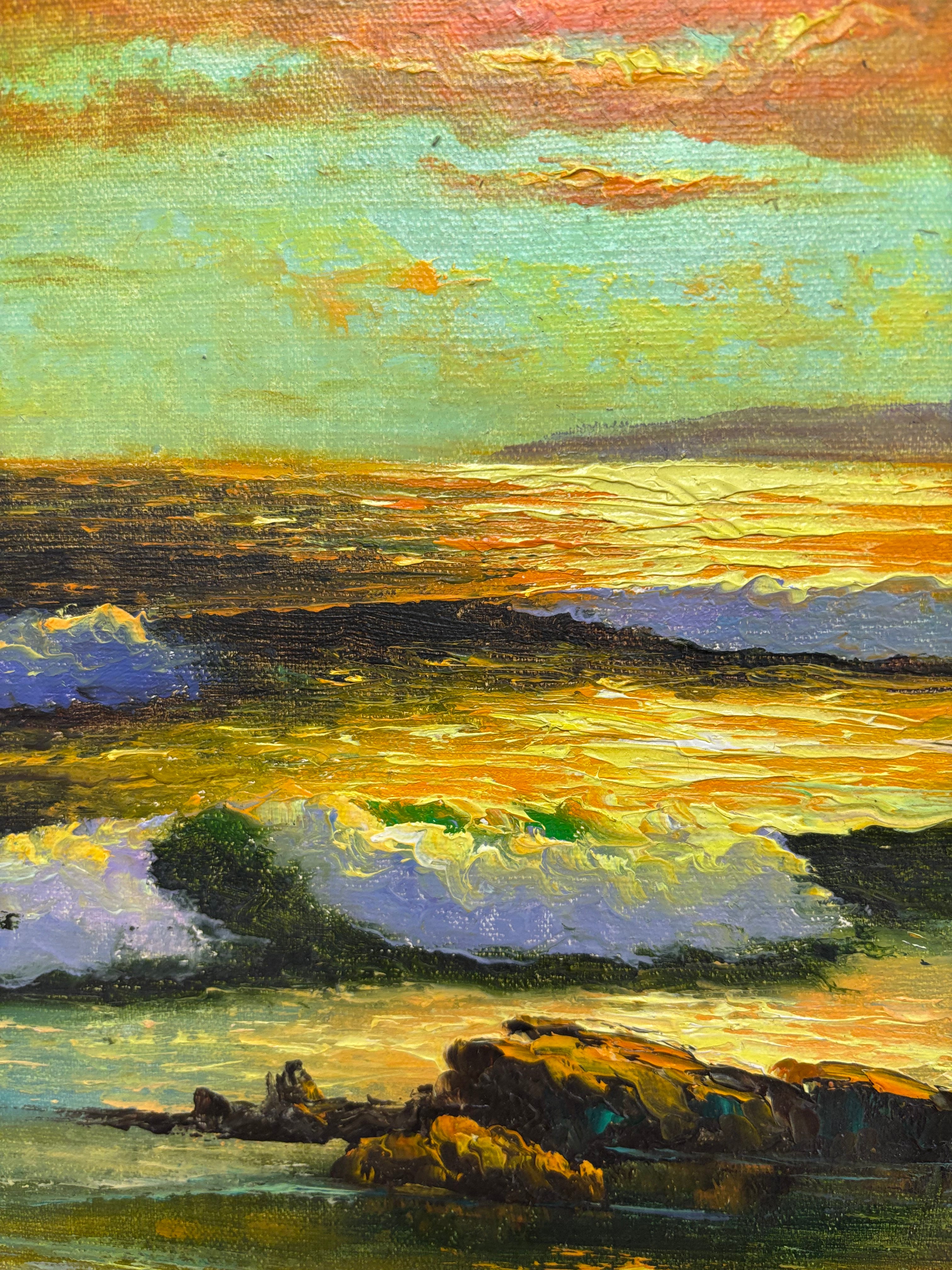 Framed Oil Painting “Sunset Beach” by R. Cristi.