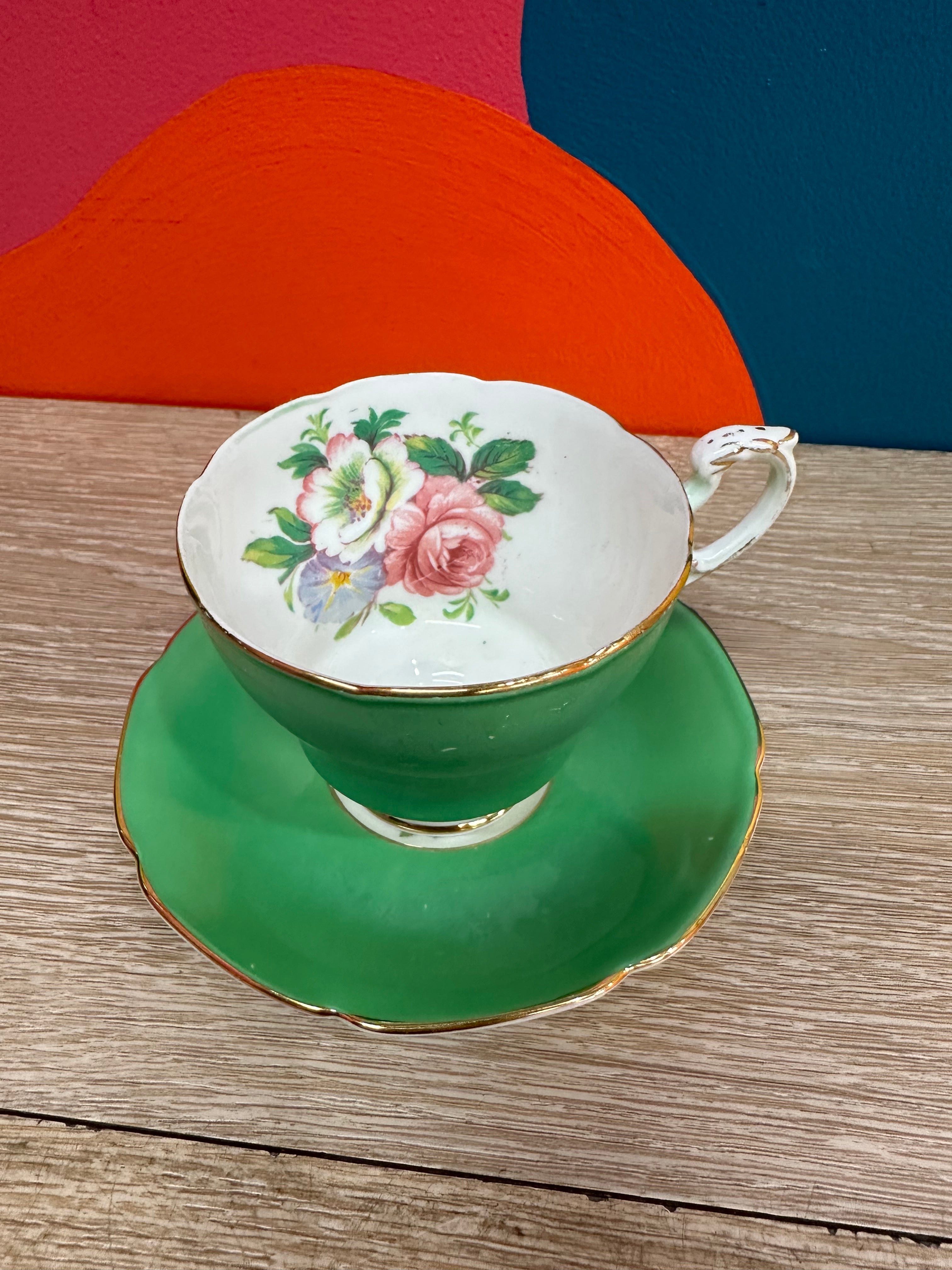 Green Paragon Fine Bone China Tea Cup with Matching Saucer