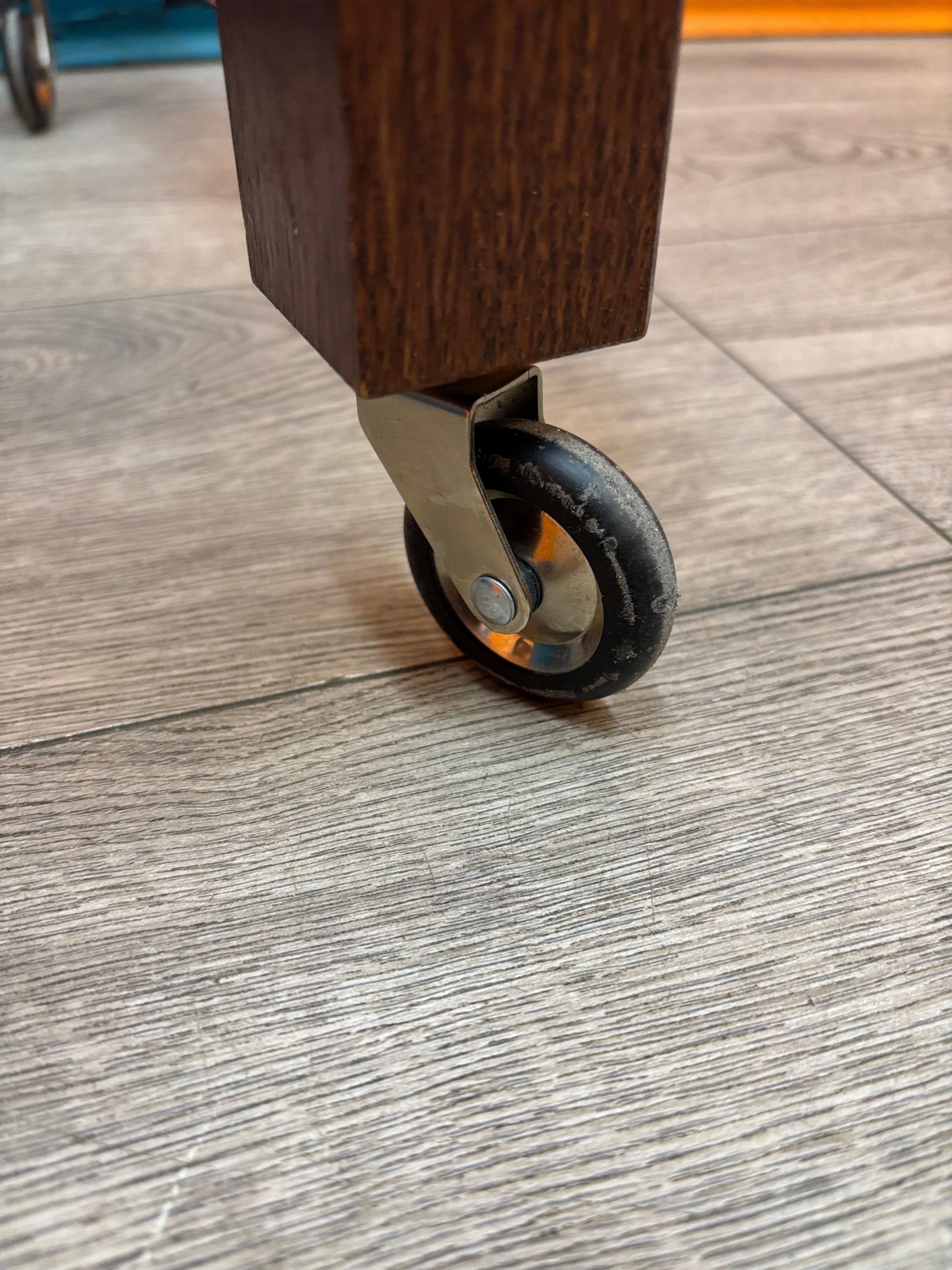 Wood & Glass Side Table on Wheels