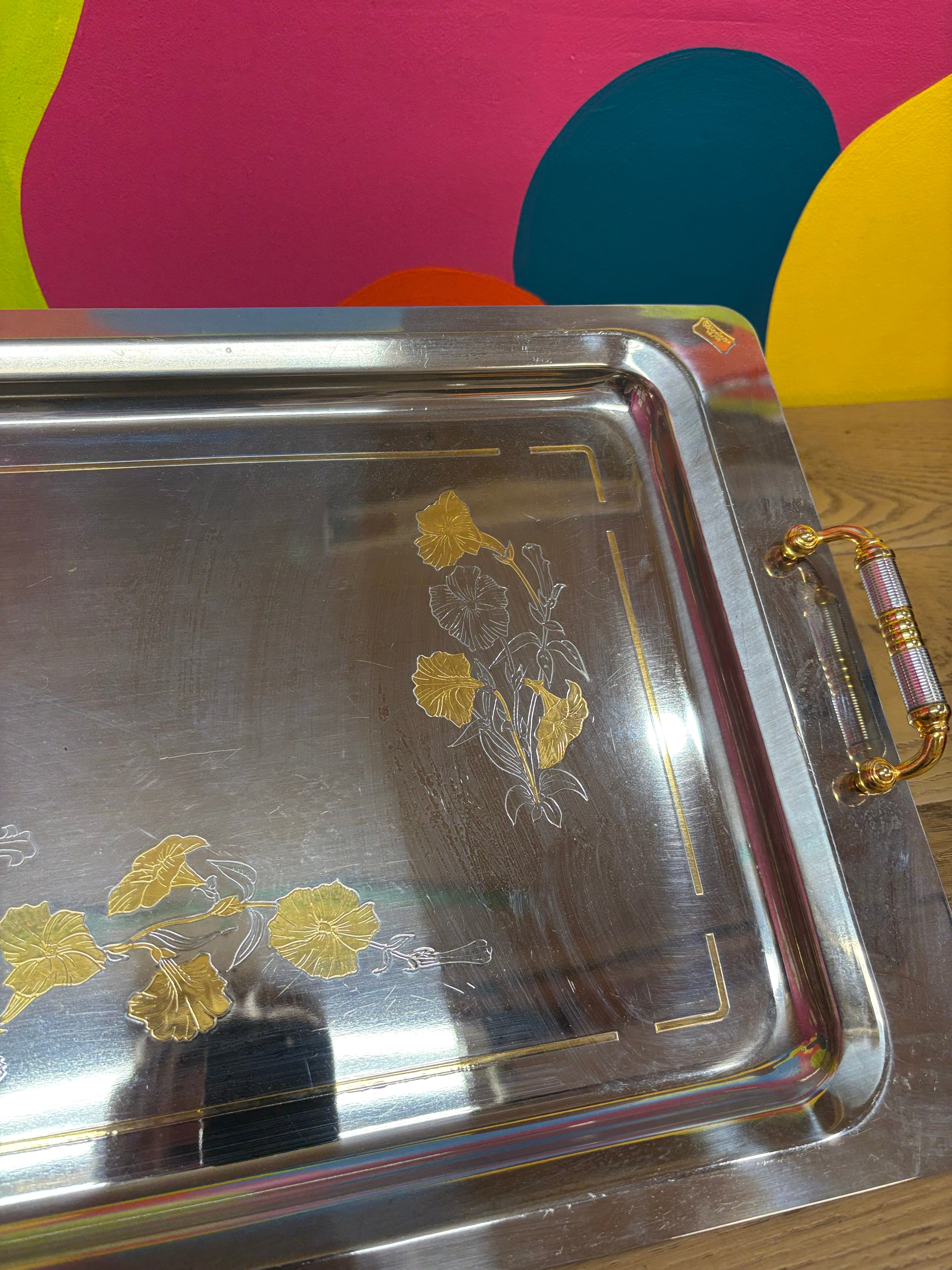 Floral Etched Metal Tray