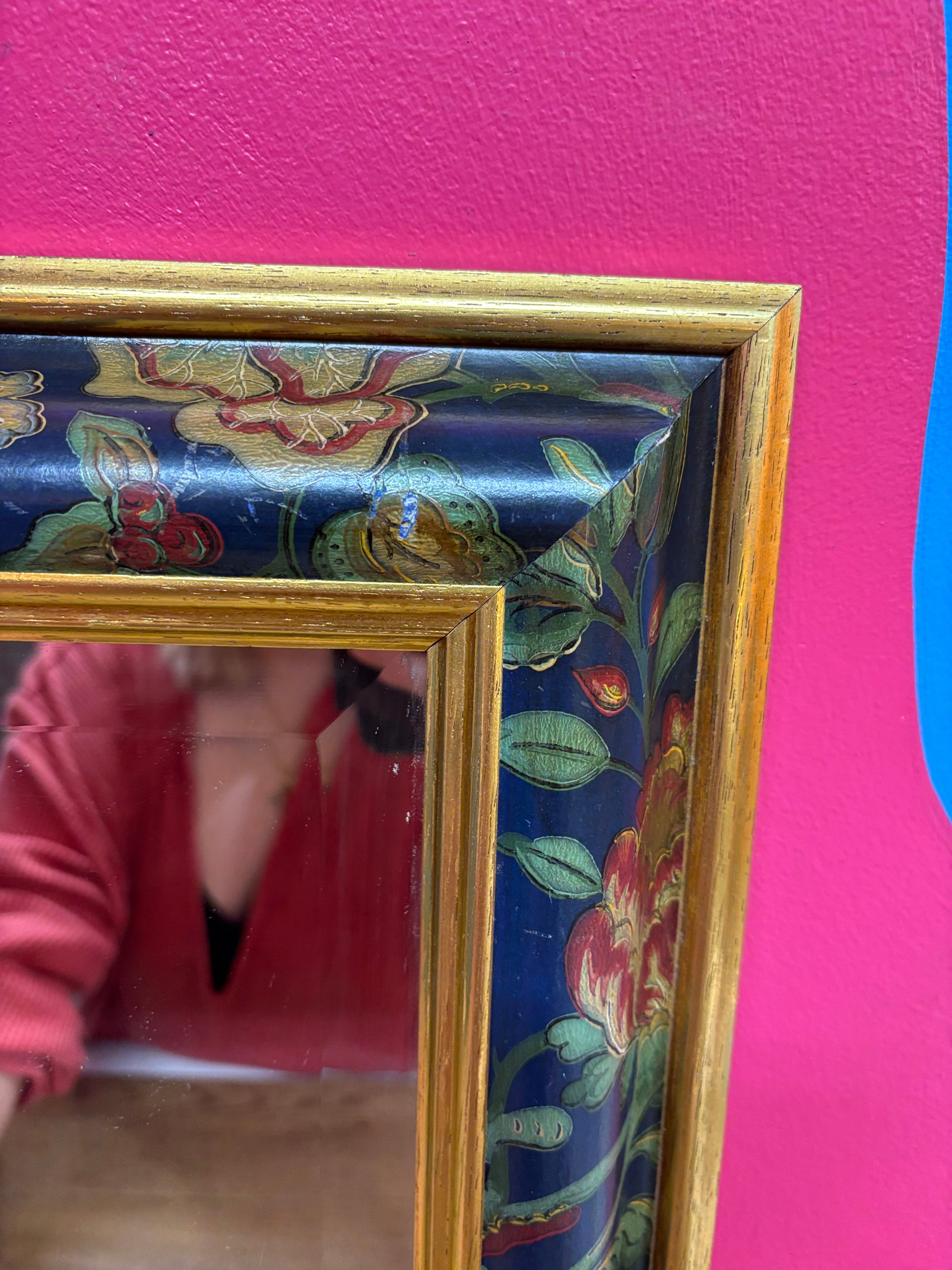 Navy Floral Framed Mirror