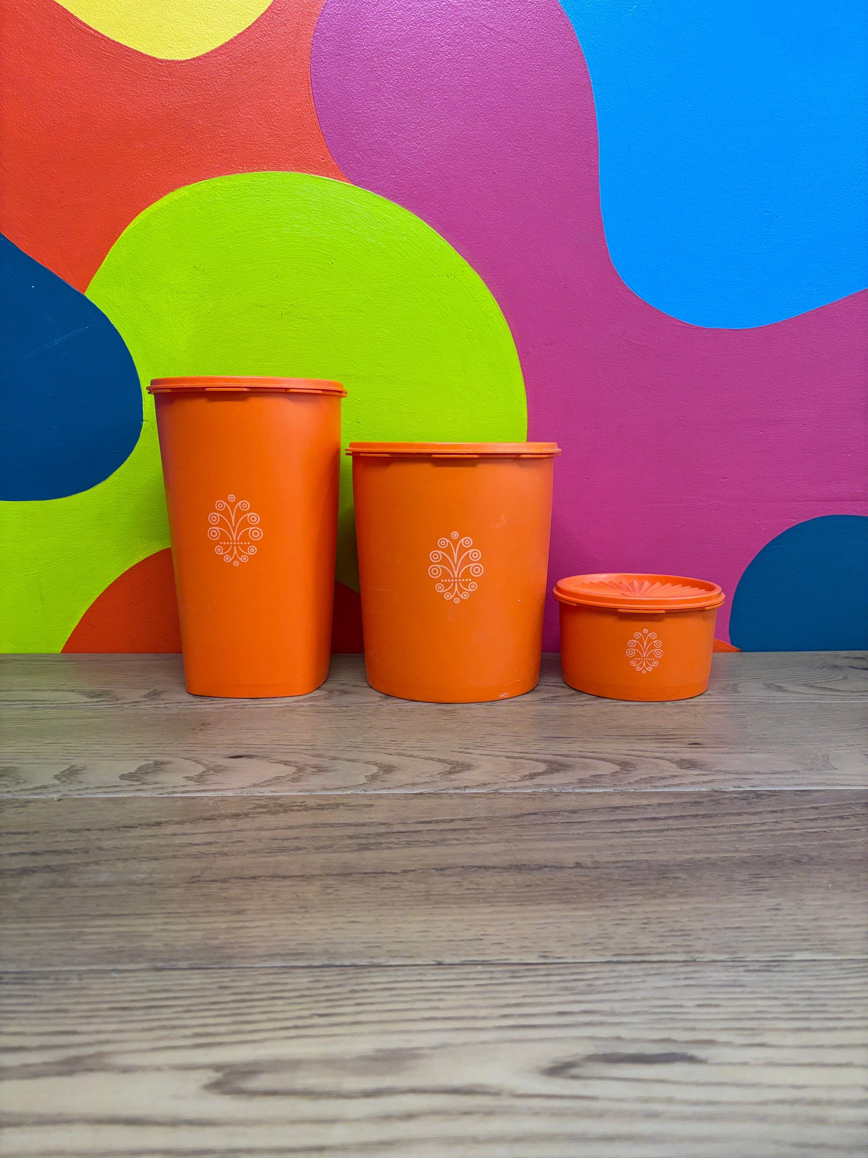 (3) Orange Tupperware Canisters