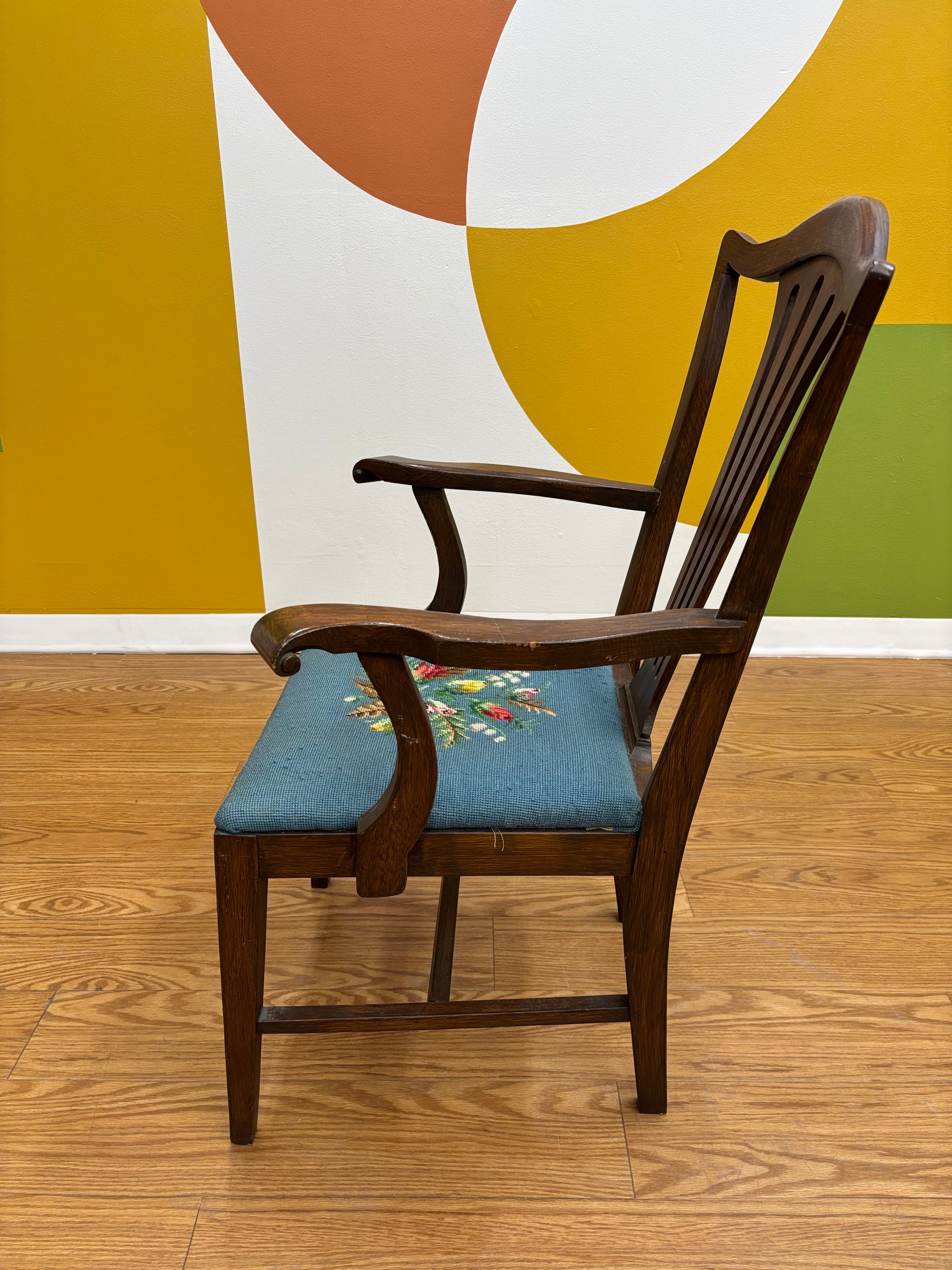 Wood Accent Chair with Needlepoint Cushion