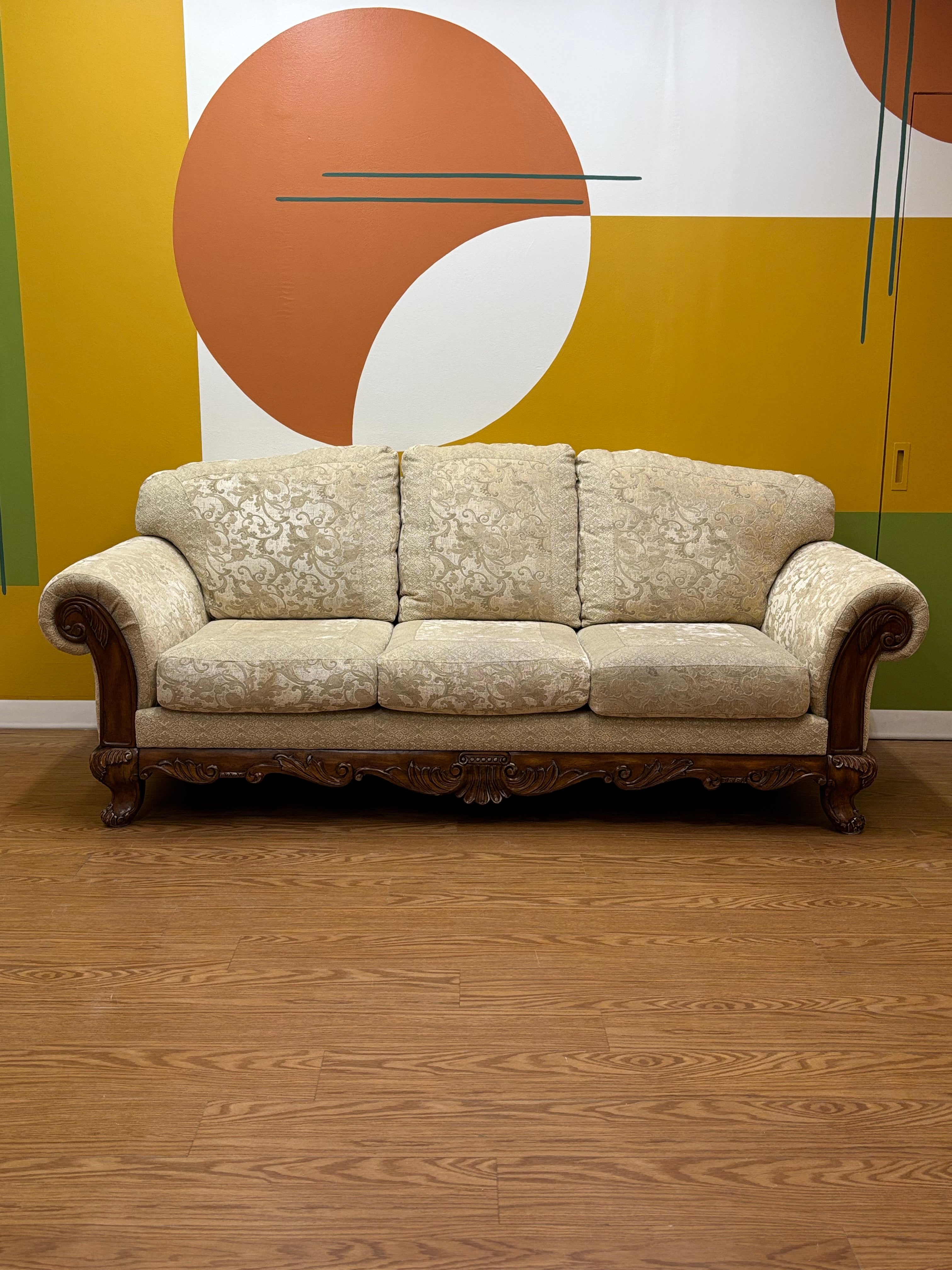 Fabric & Wood Carved Sofa