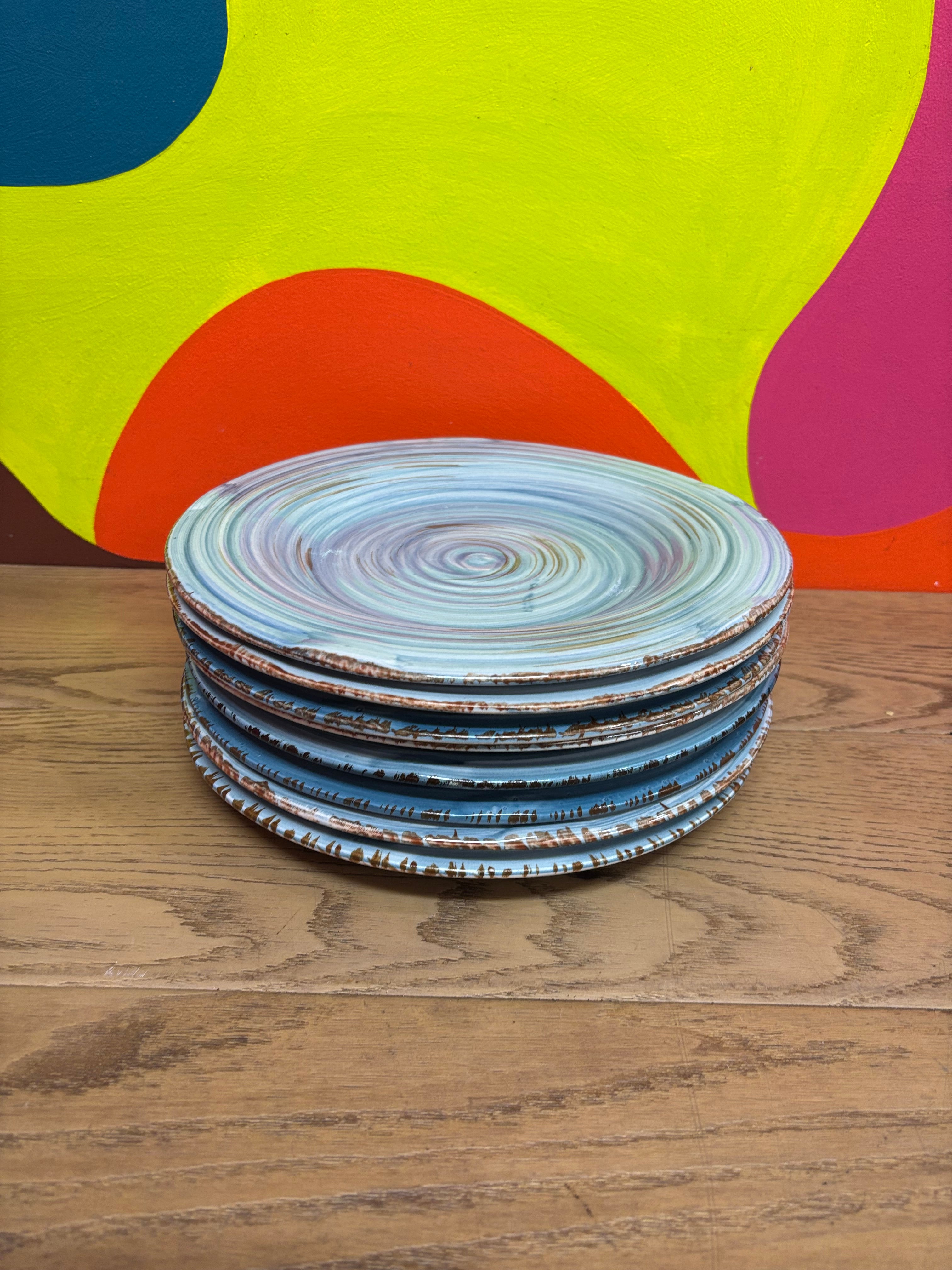 (8) Gibson Blue Swirl Plates