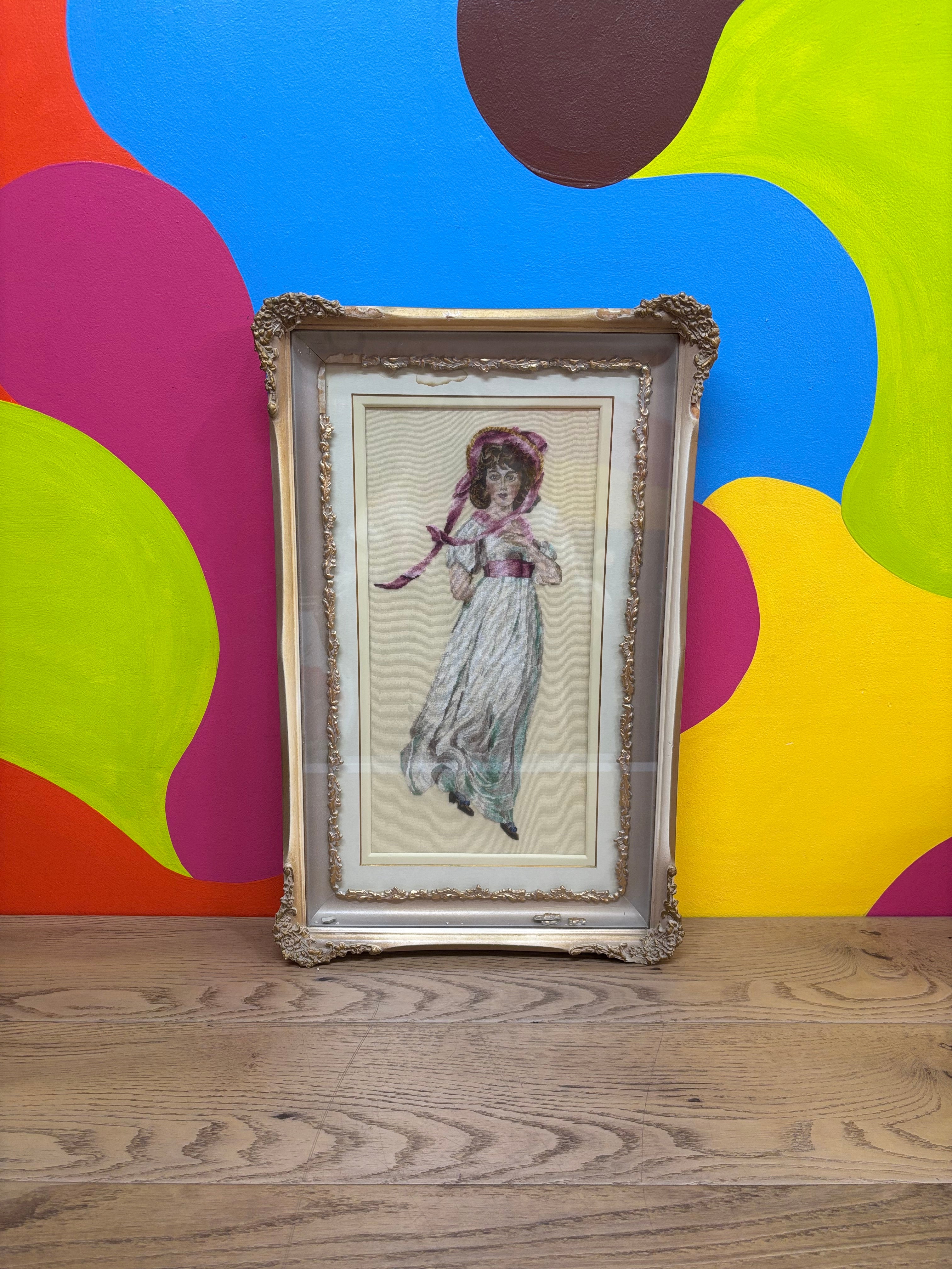 Framed Pink Girl Cross Stitch