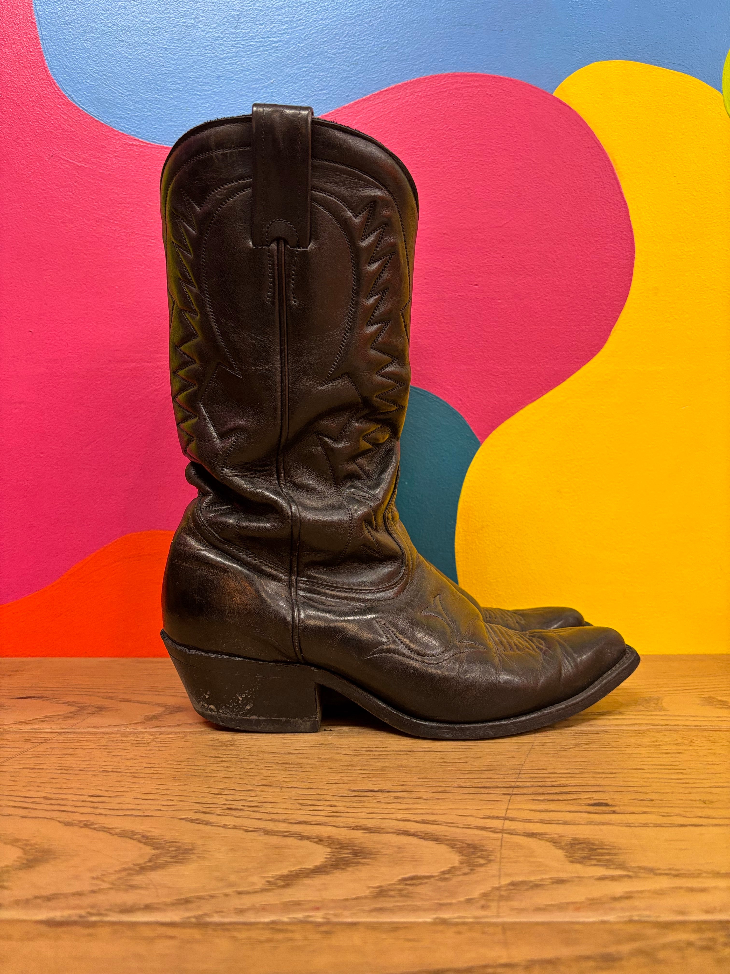 Black Cowboy Boots (Boulet Canada) - Size 8 Women's