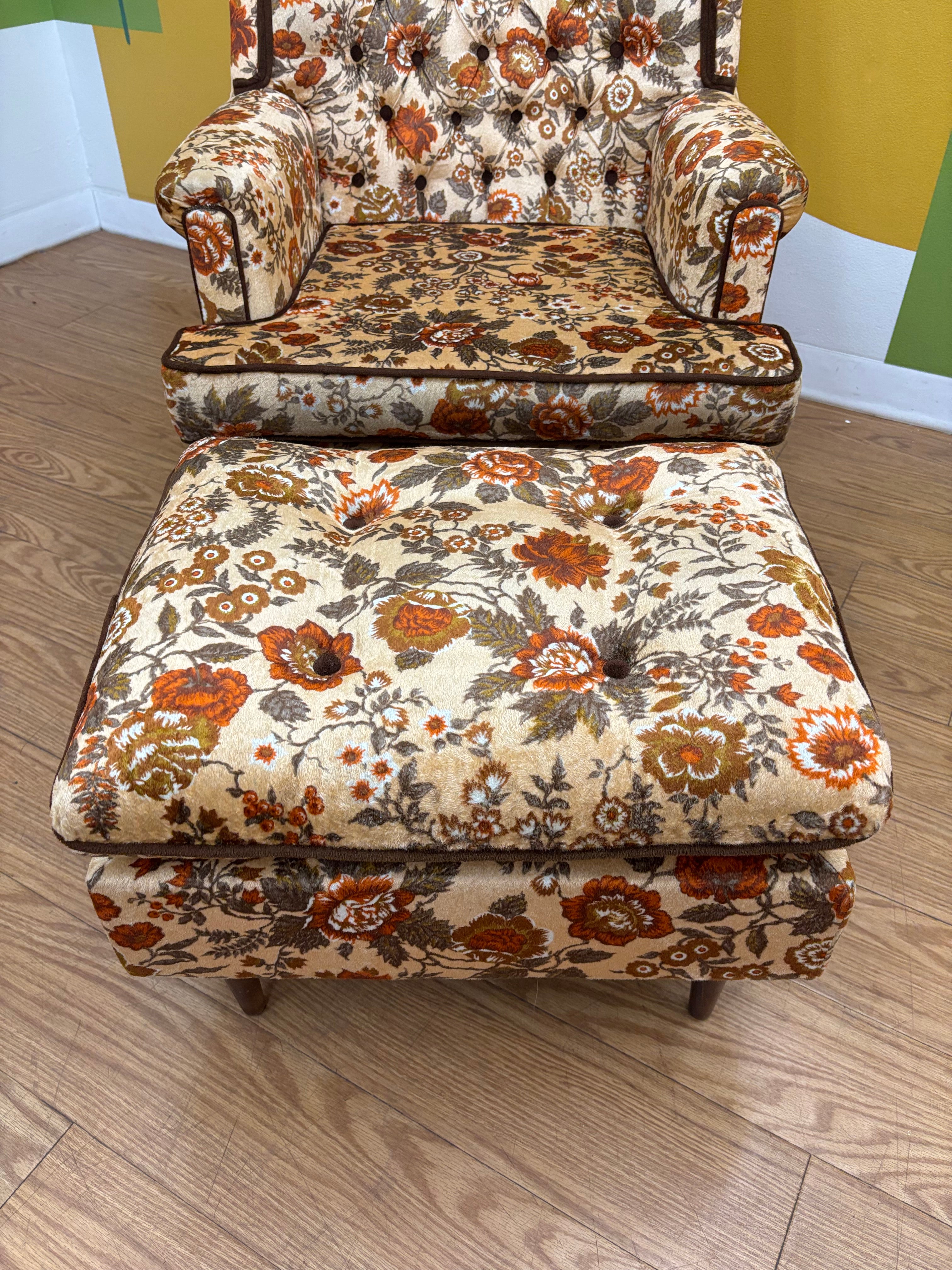 Floral Armchair & Ottoman